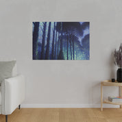 Blue Dark Night Forest Painting Canvas