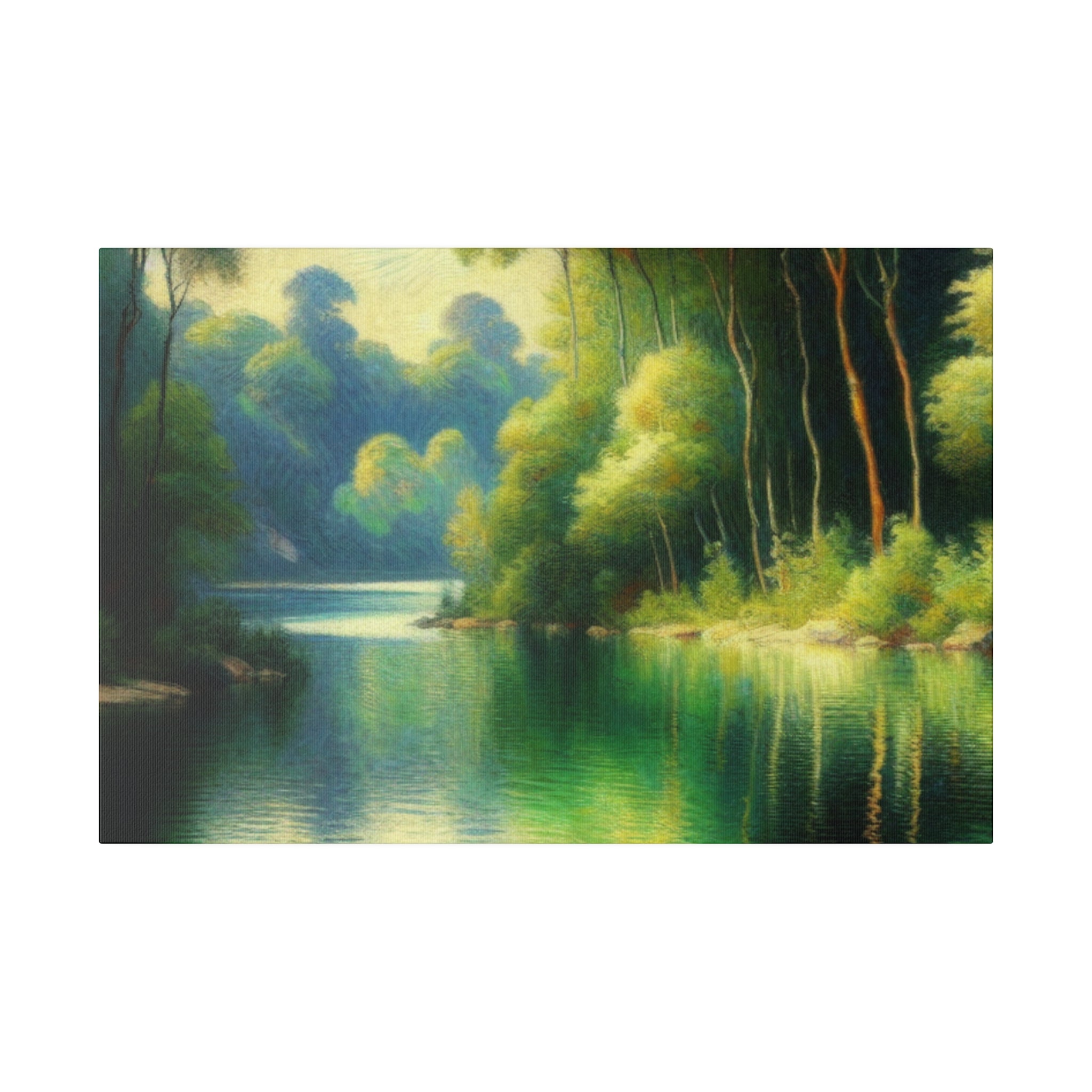 Lush Green Ensconced Lake Painting Canvas