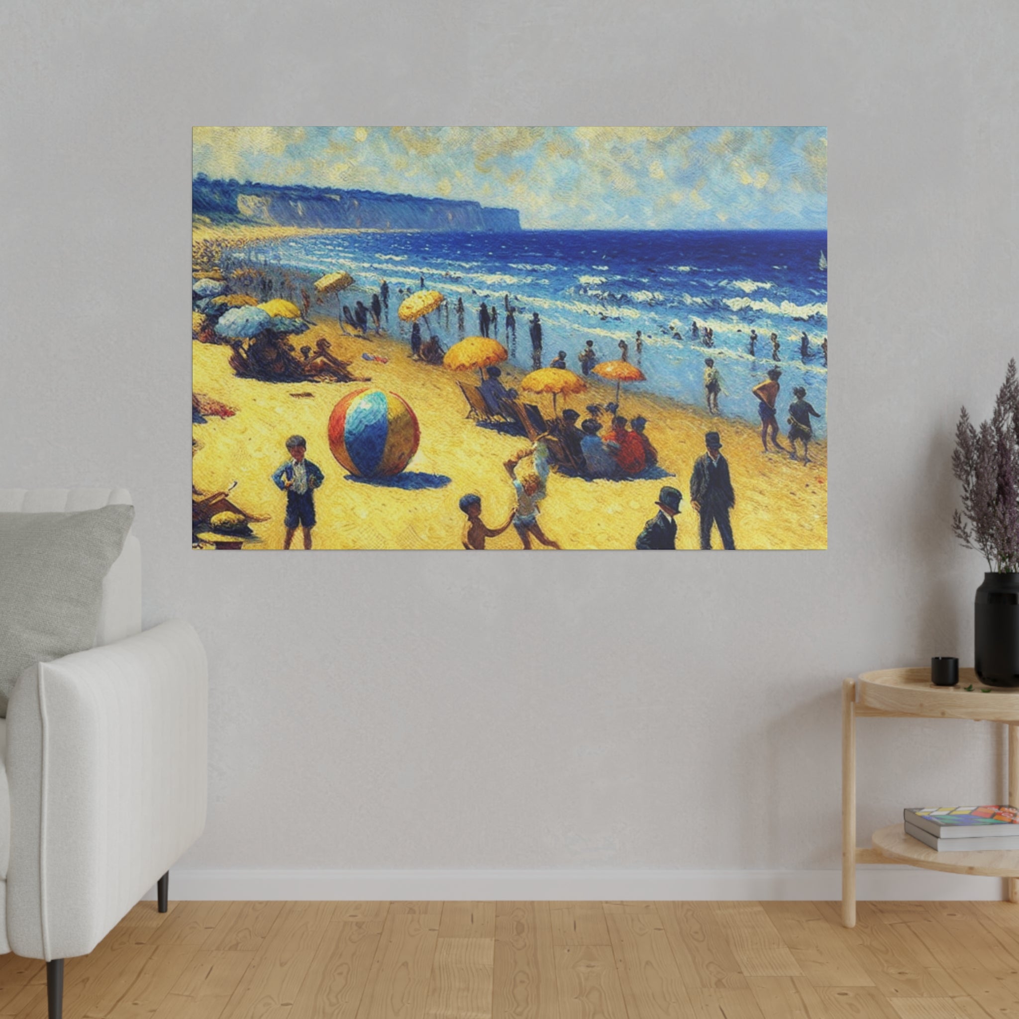 50s Scene Beach Landscape Painting Canvas