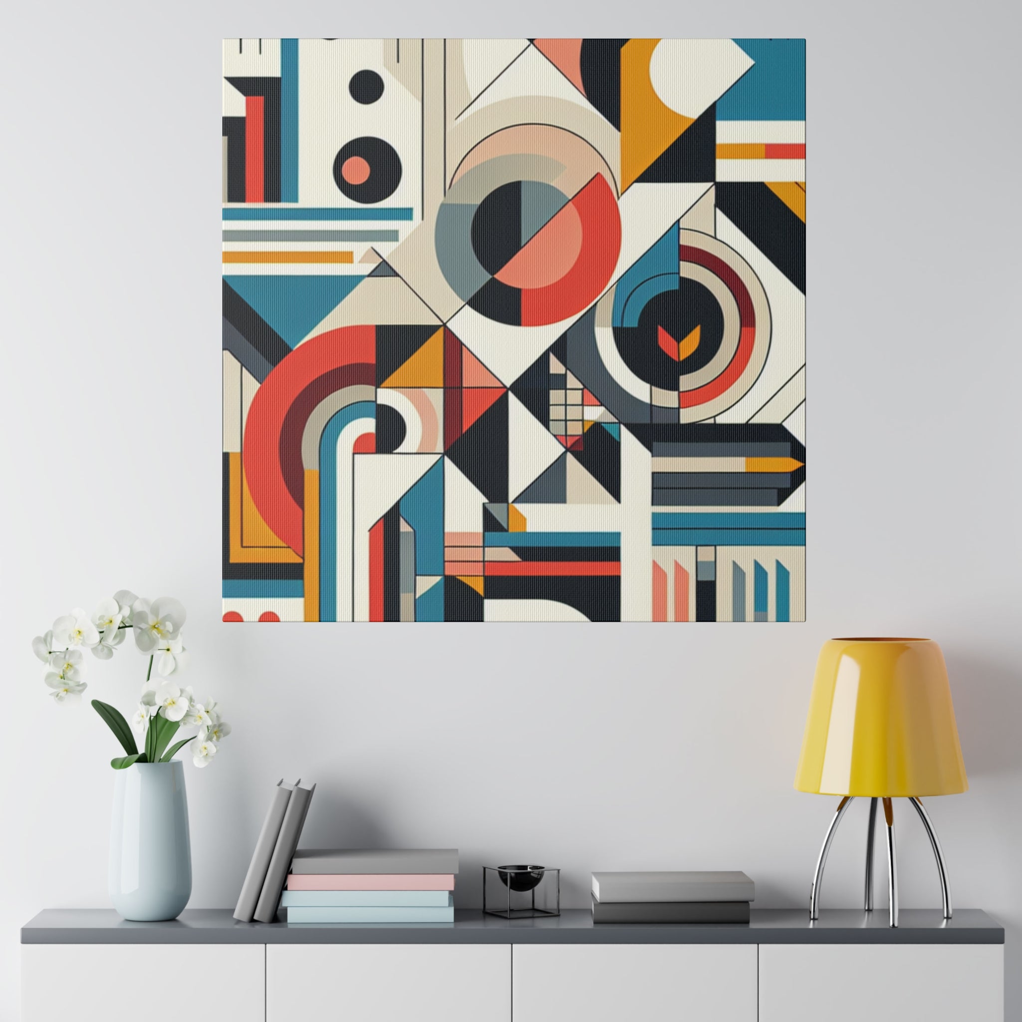 Convergence of Kaleidoscopic Parallels Geometric Painting Canvas