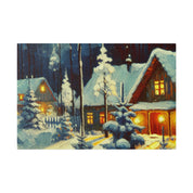 Warm Cabin Village Snowscape Winter Painting Canvas