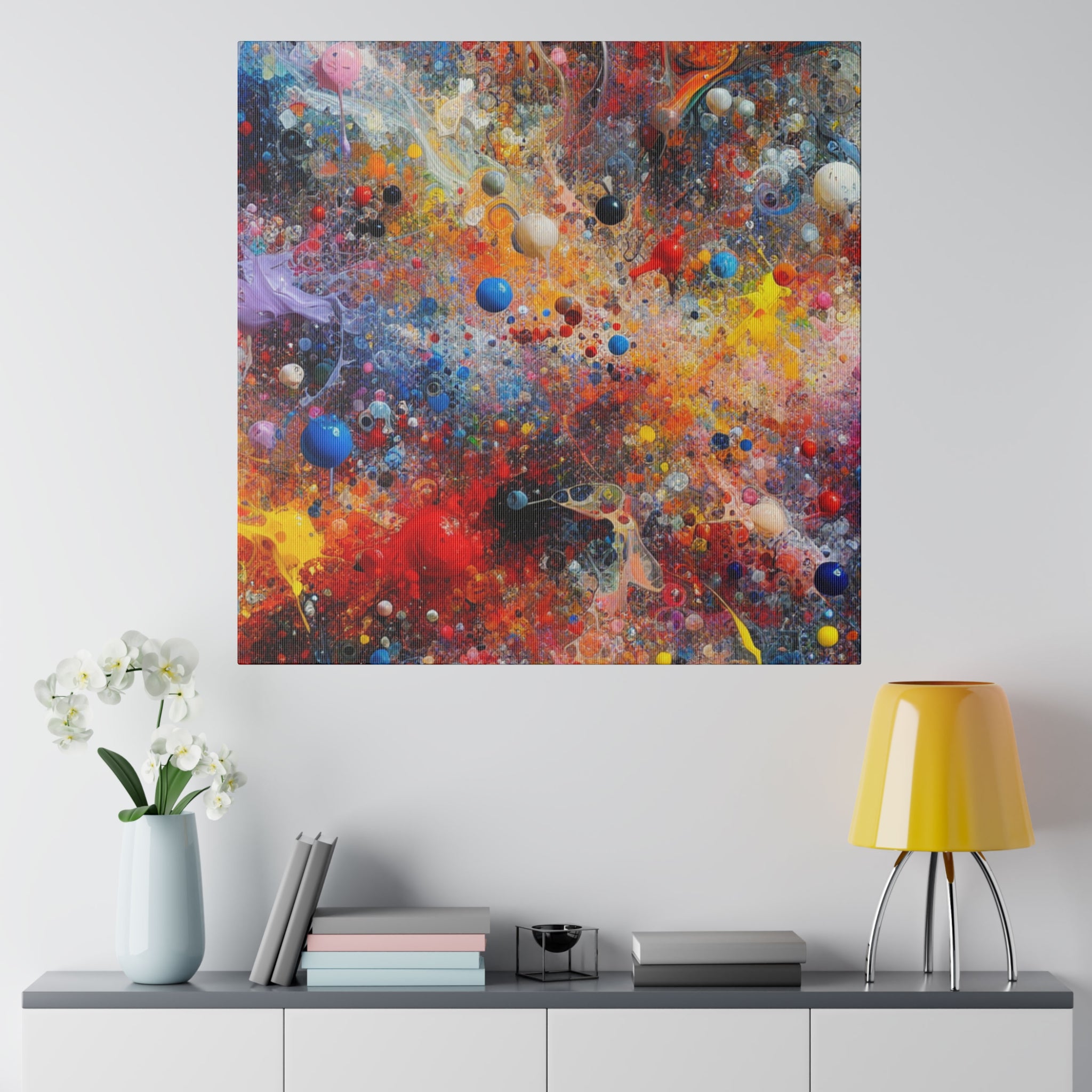 Vibrant Multicolor Blue, Red, Yellow, Green Splatter Painting Canvas