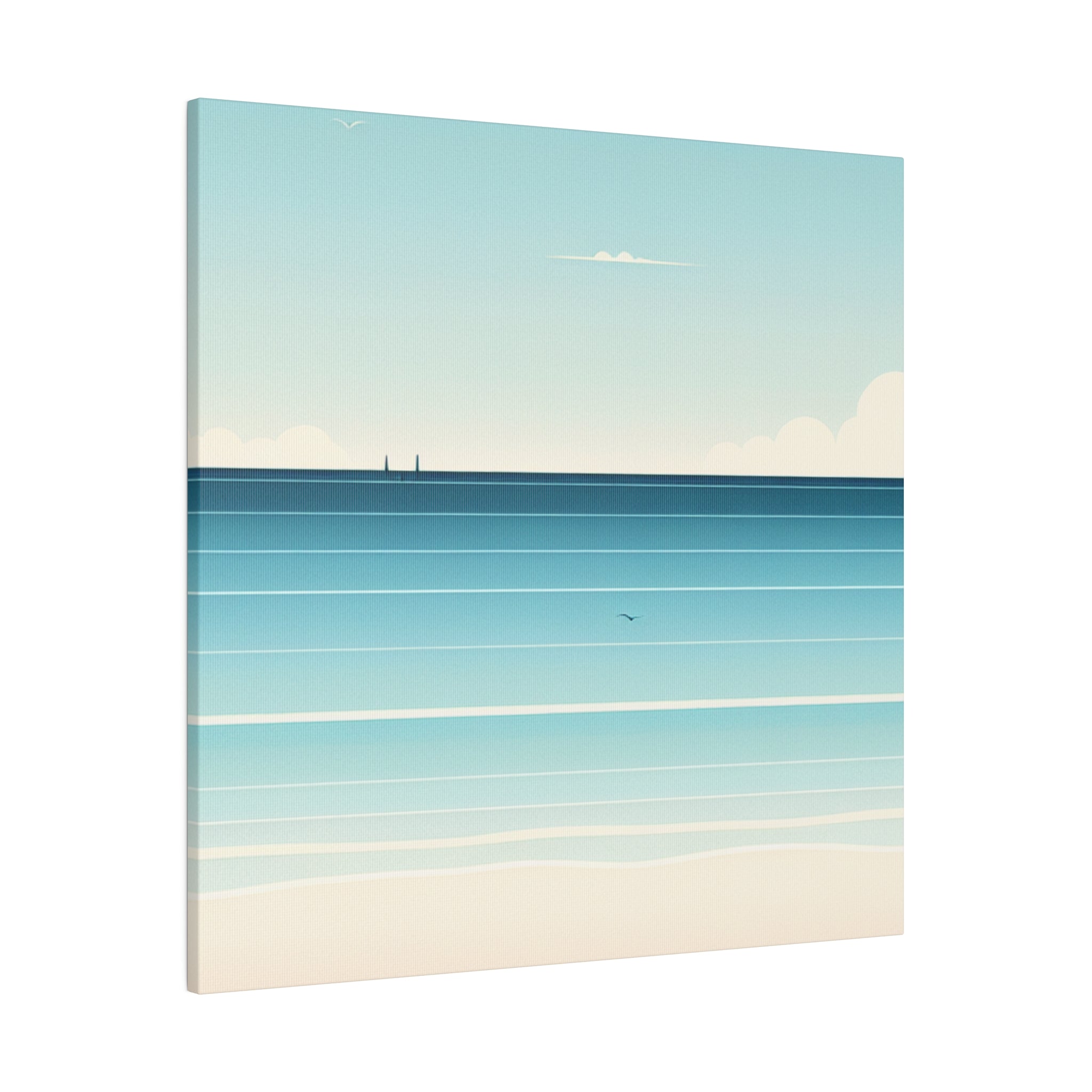 Blue Minimalist Coastal Landscape Beach Painting Canvas