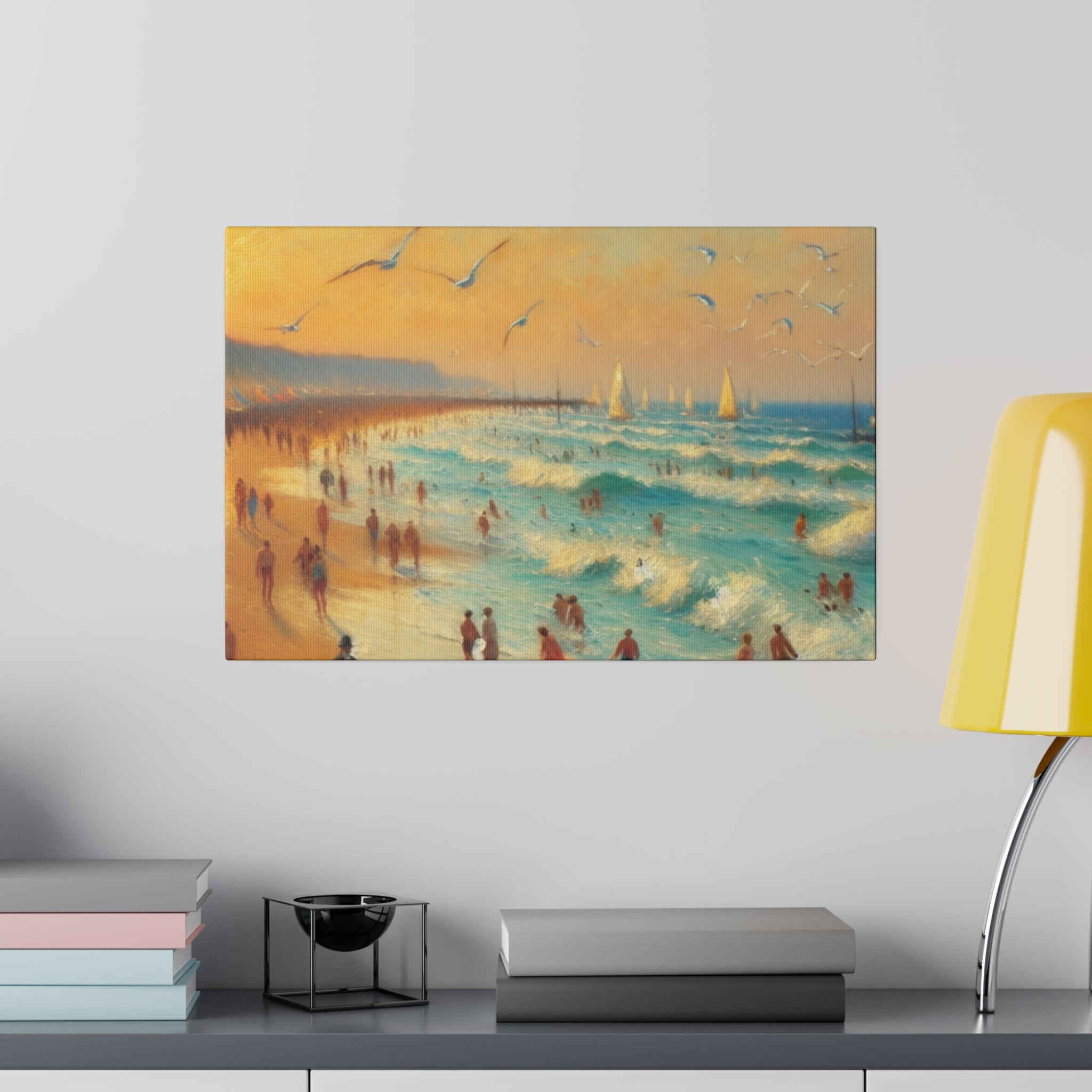 Sunset Serenity Vintage Impressionist Beach Painting Canvas