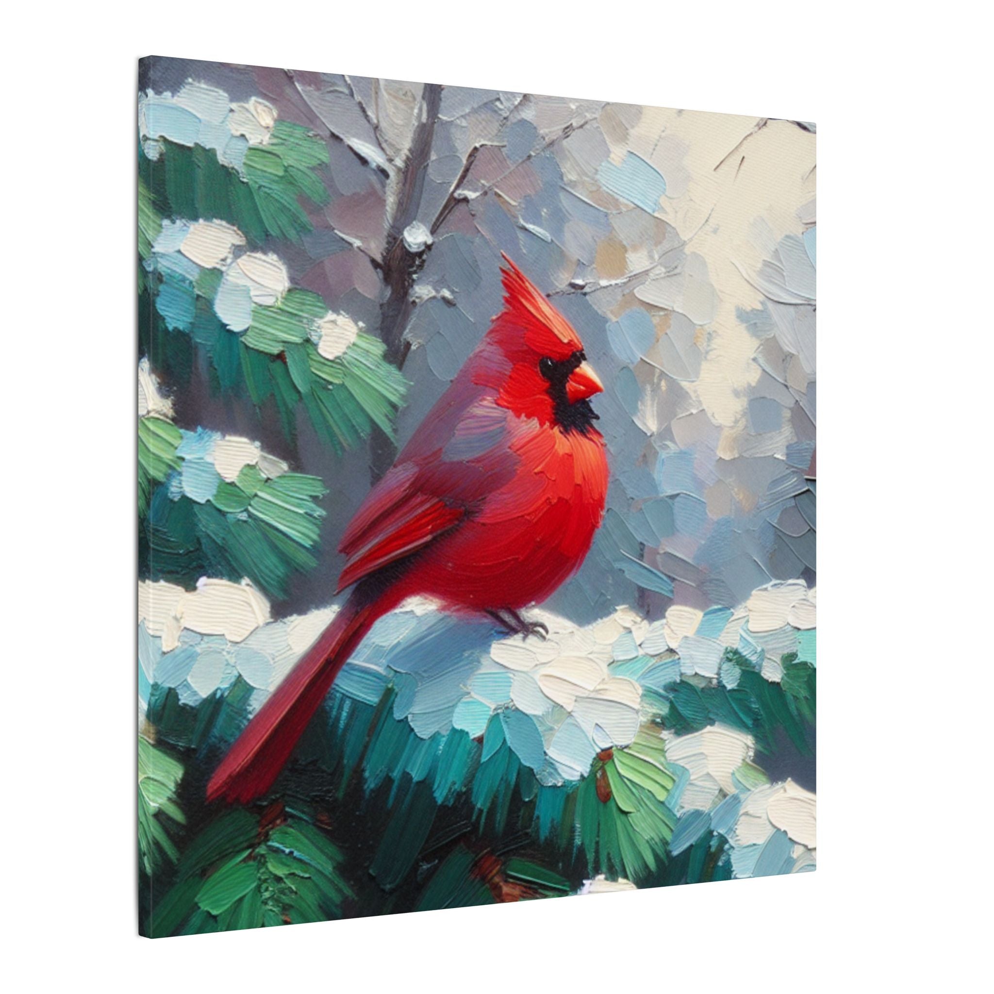 Cardinal in Winter Pines Canvas