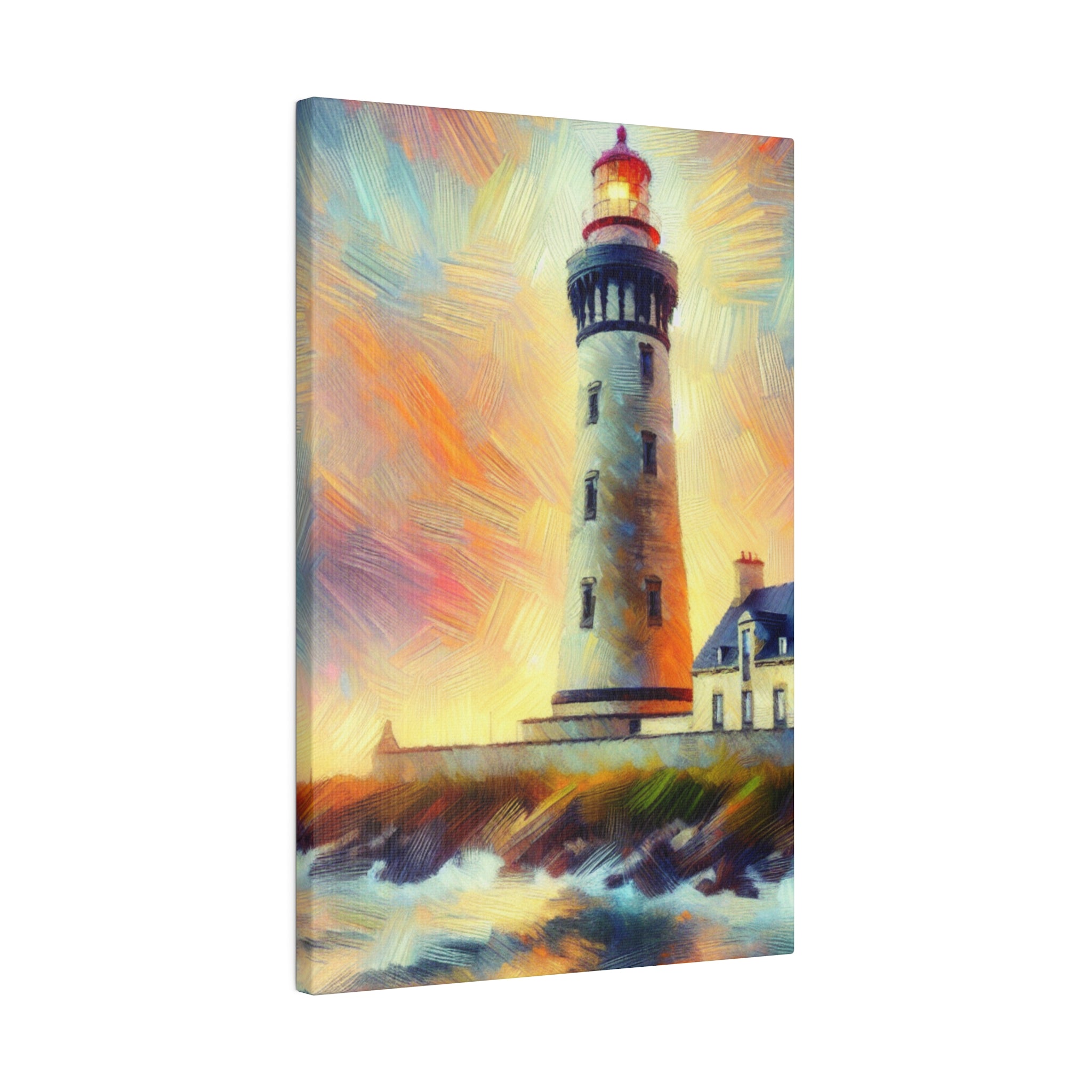 Luminous Beacon Coastal Wall Art Lighthouse Painting Canvas