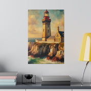 Harbor Illumination Rustic Coastal Wall Art Lighthouse Painting Canvas