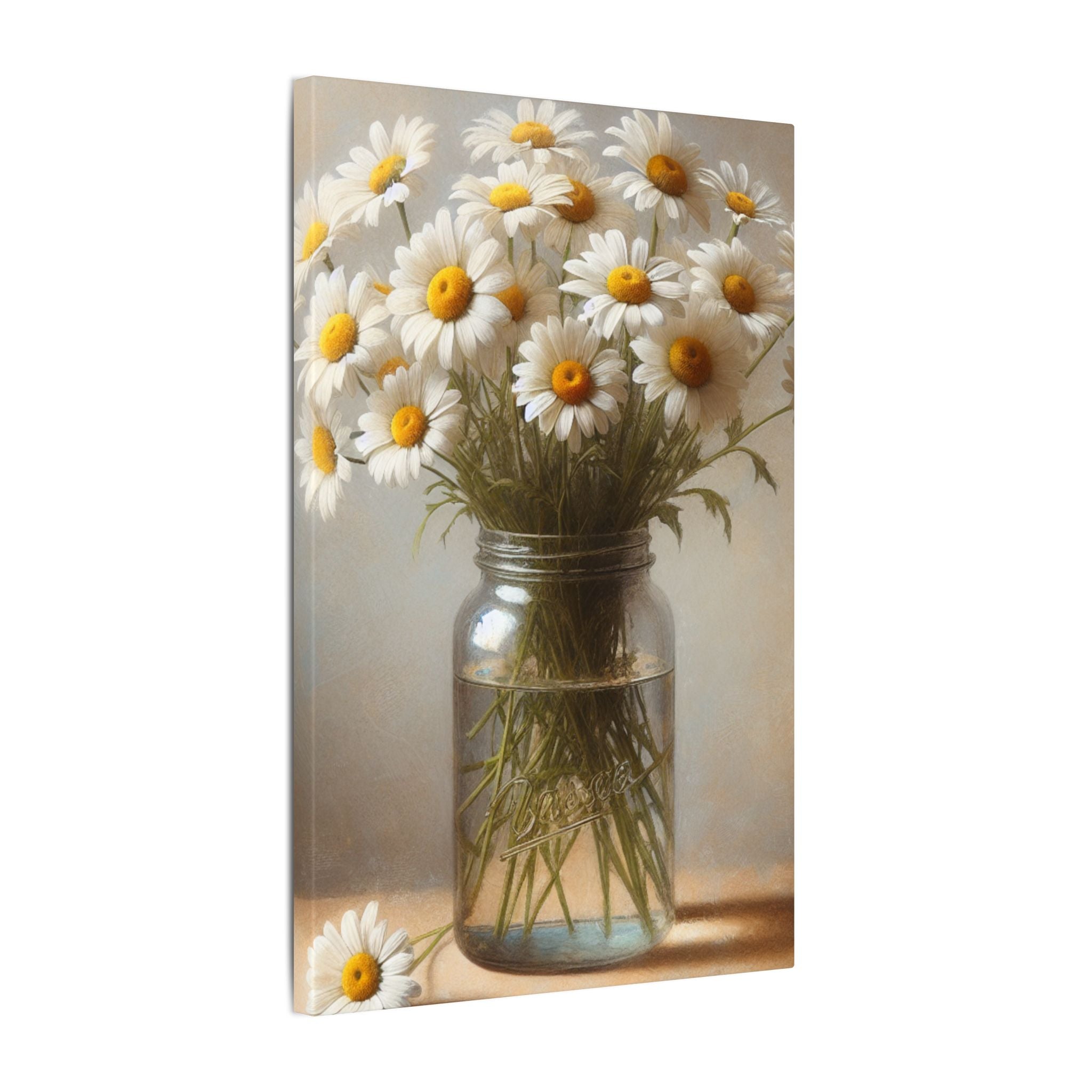 Vintage Farmhouse Style Daisies In Jar Canvas
