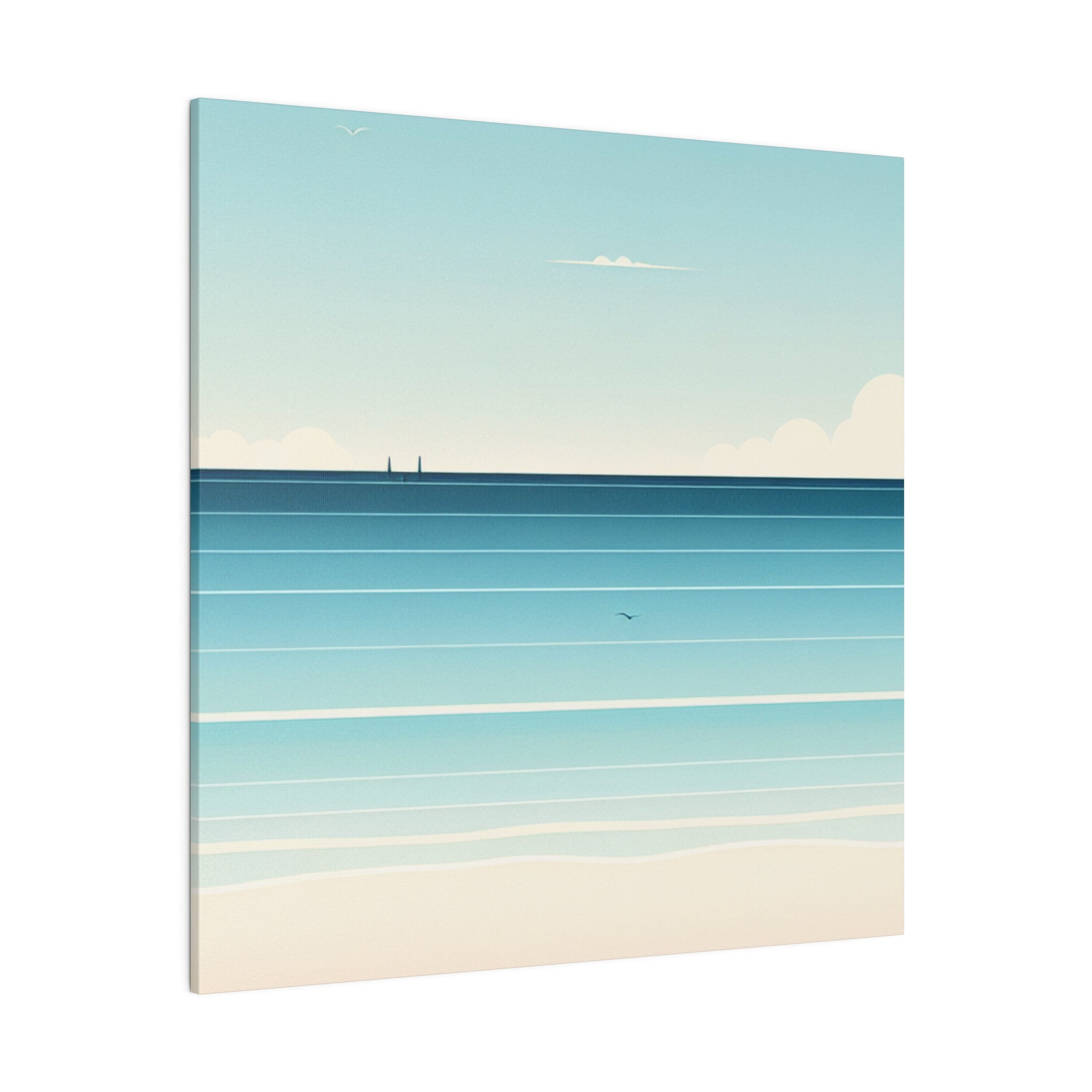 Blue Minimalist Coastal Landscape Beach Painting Canvas