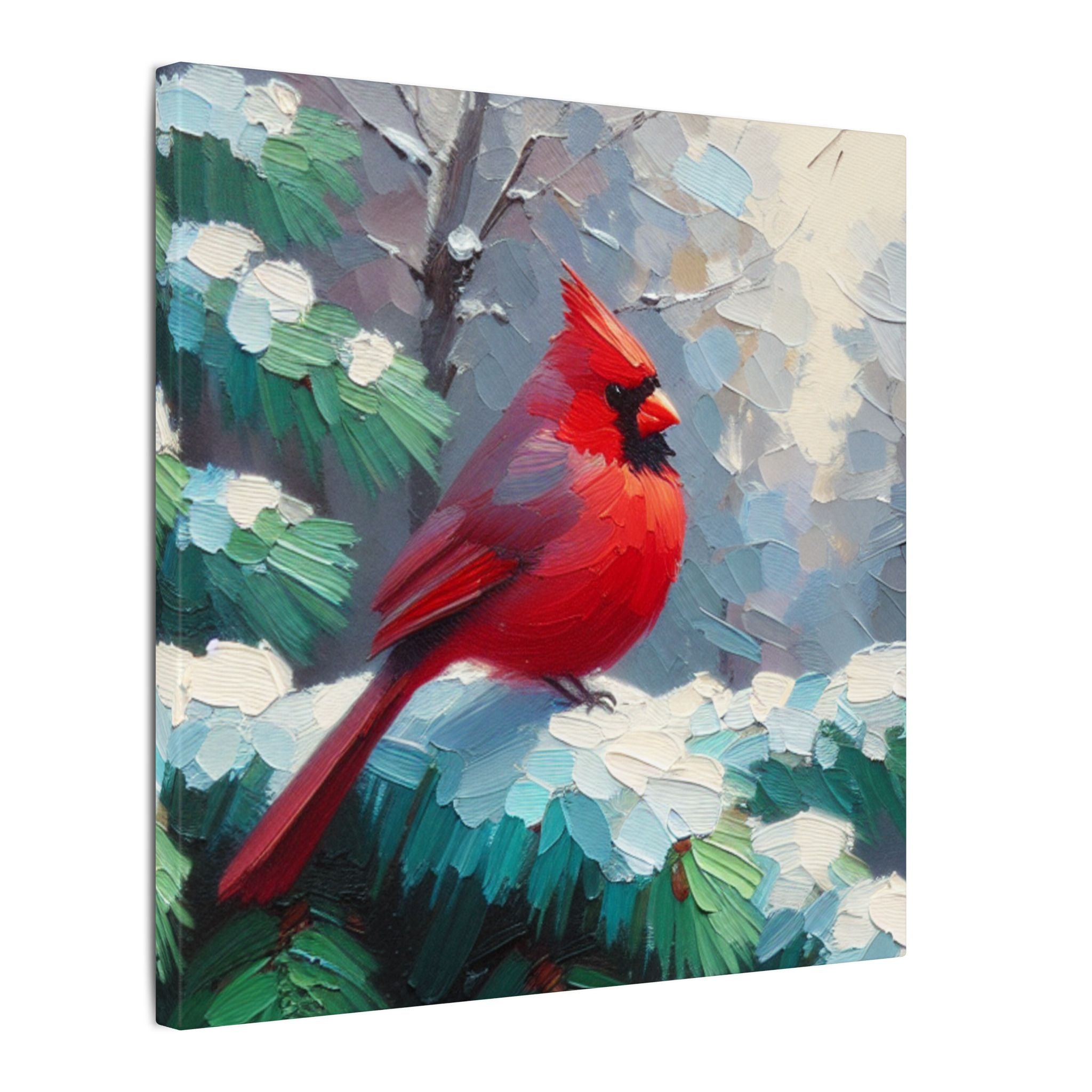 Cardinal in Winter Pines Canvas
