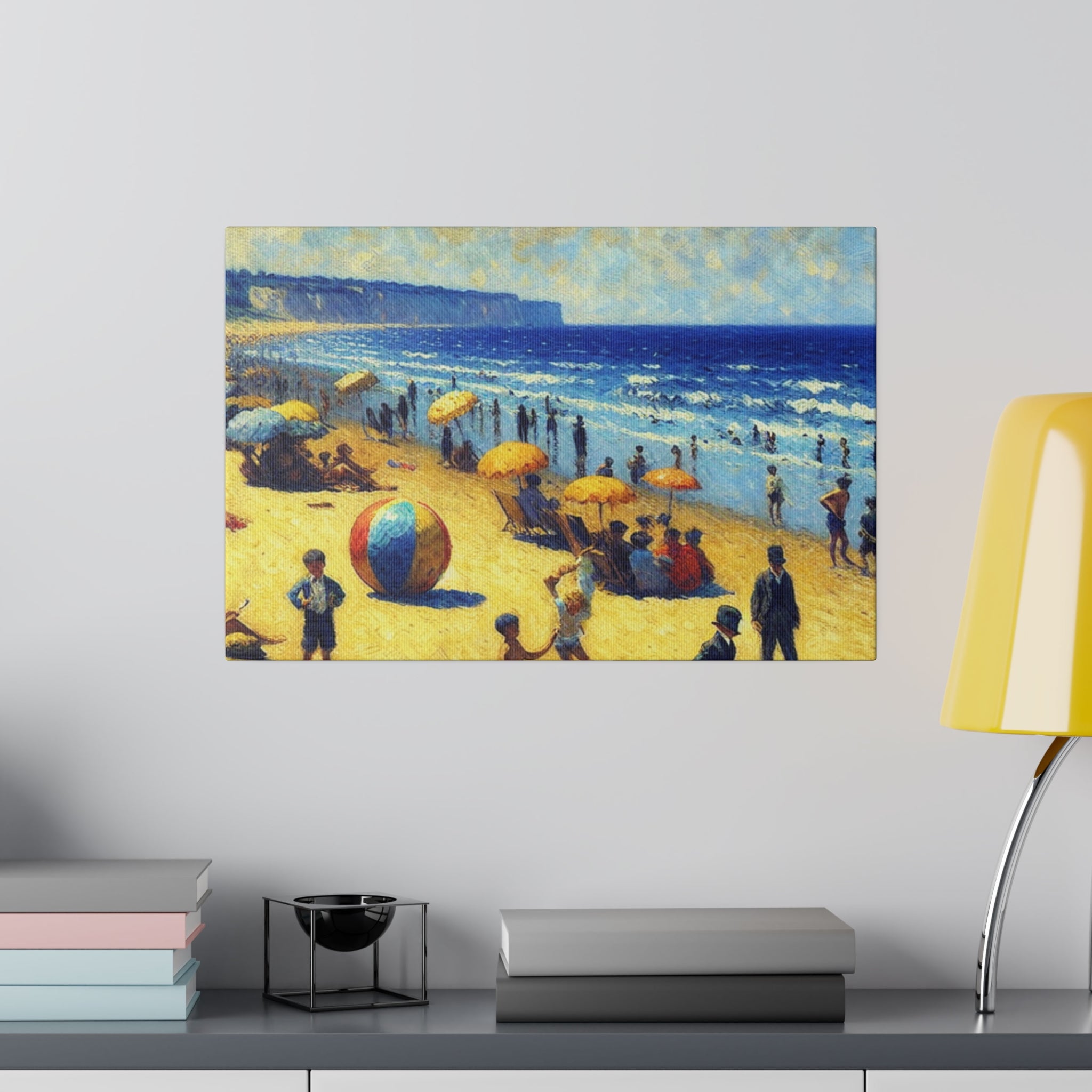 50s Scene Beach Landscape Painting Canvas