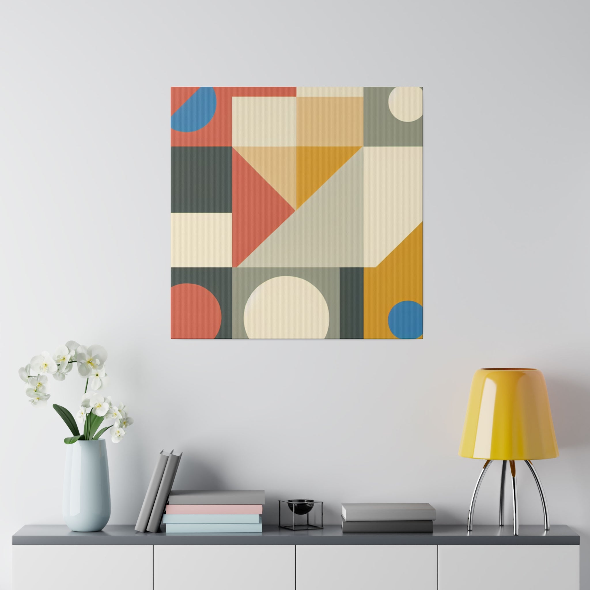 Red Yellow Beige Abstract Mid Century Modern Wall Art