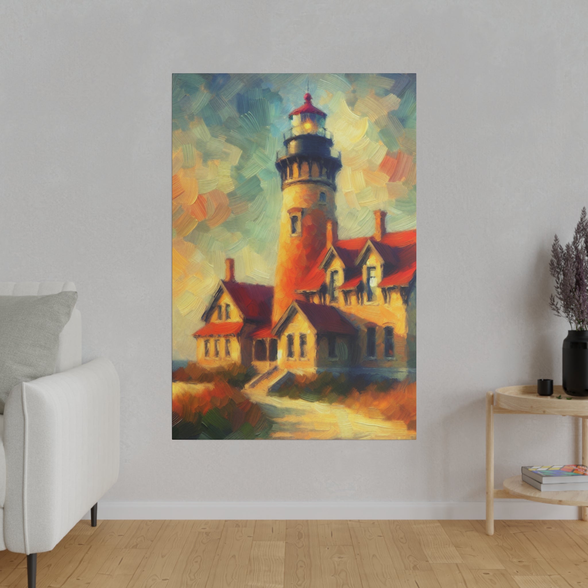 Luminous Beacon Of Light Coastal Wall Art Lighthouse Painting Canvas