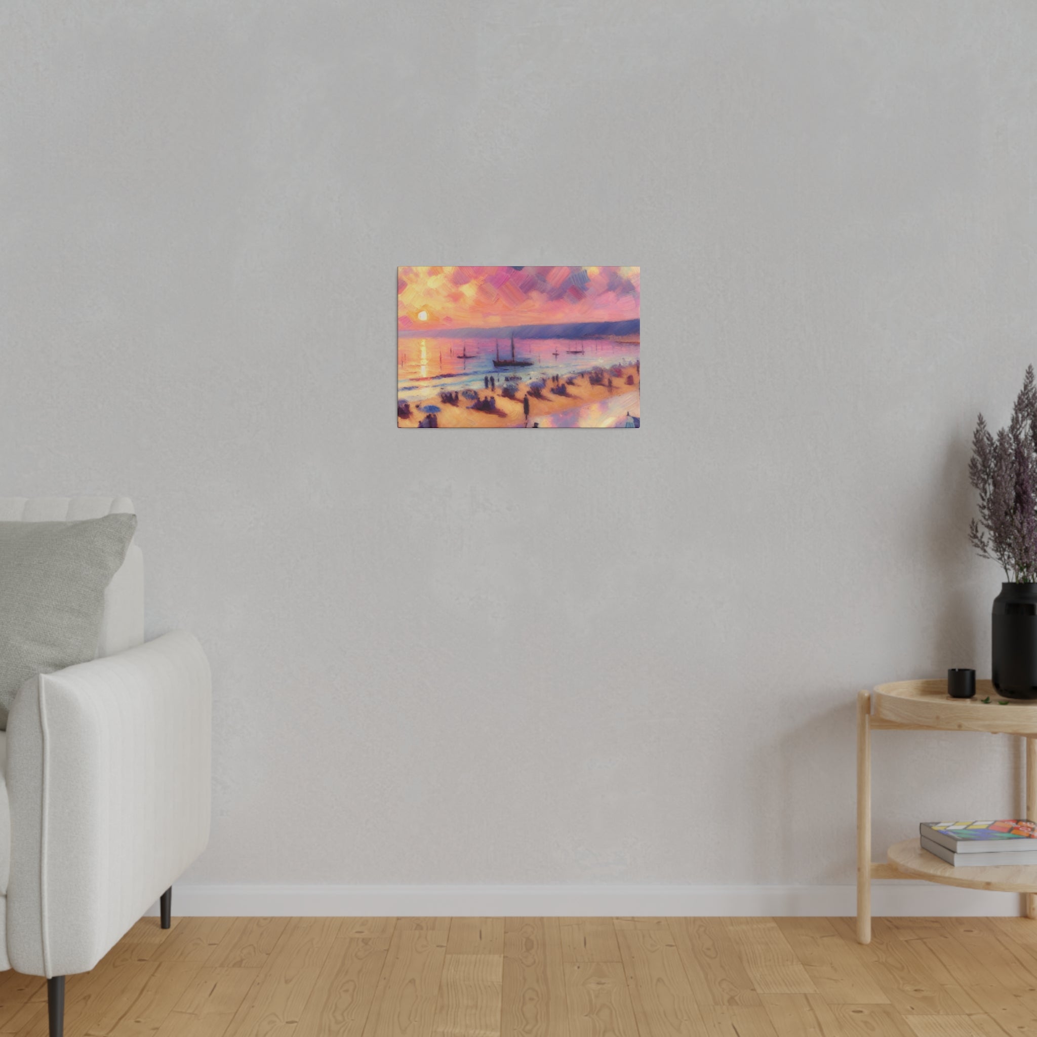 Serene Shorescape Pastel Colored Beach Painting Canvas