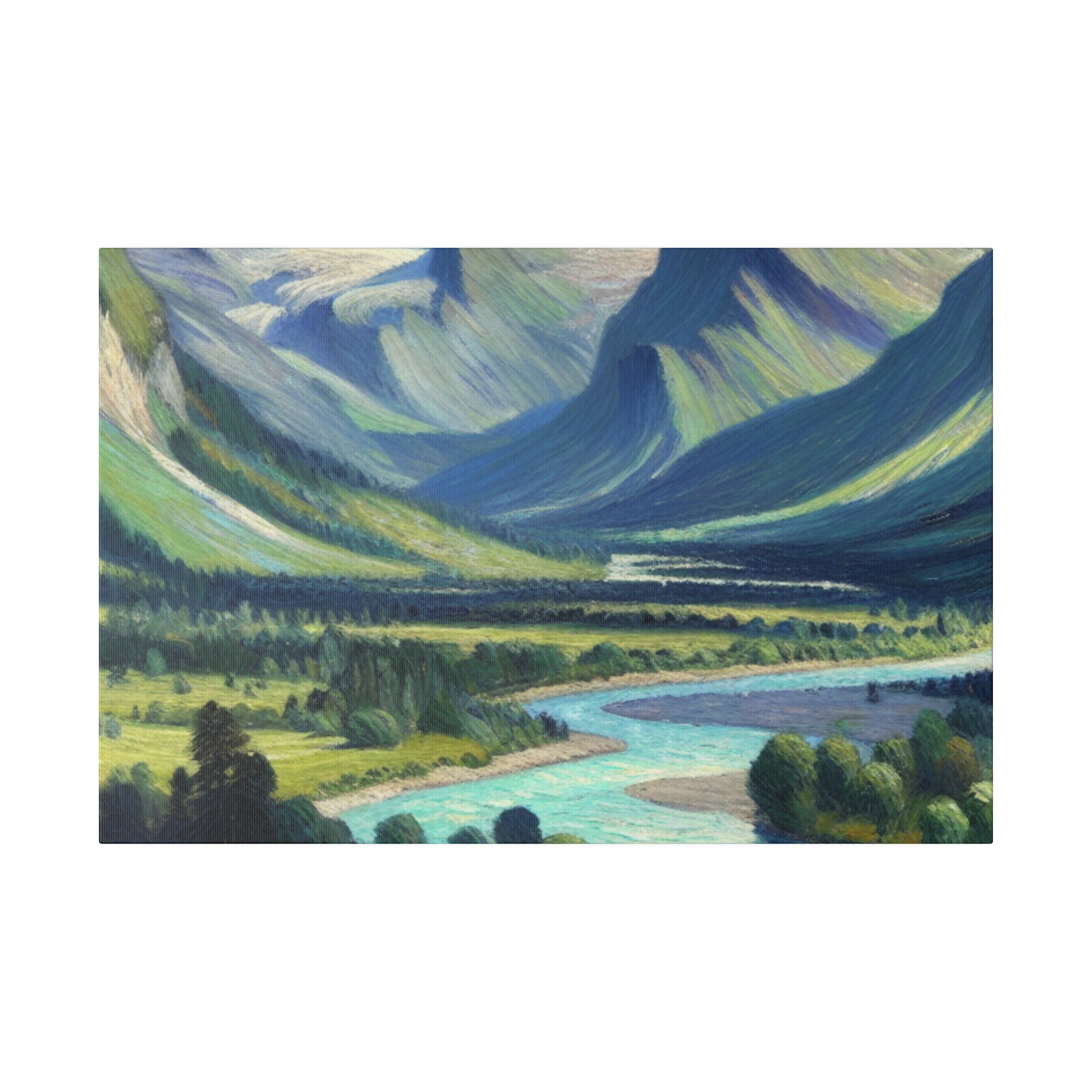 River Valley Mountain Landscape Painting Canvas