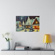 Warm Cabin Village Snowscape Winter Painting Canvas