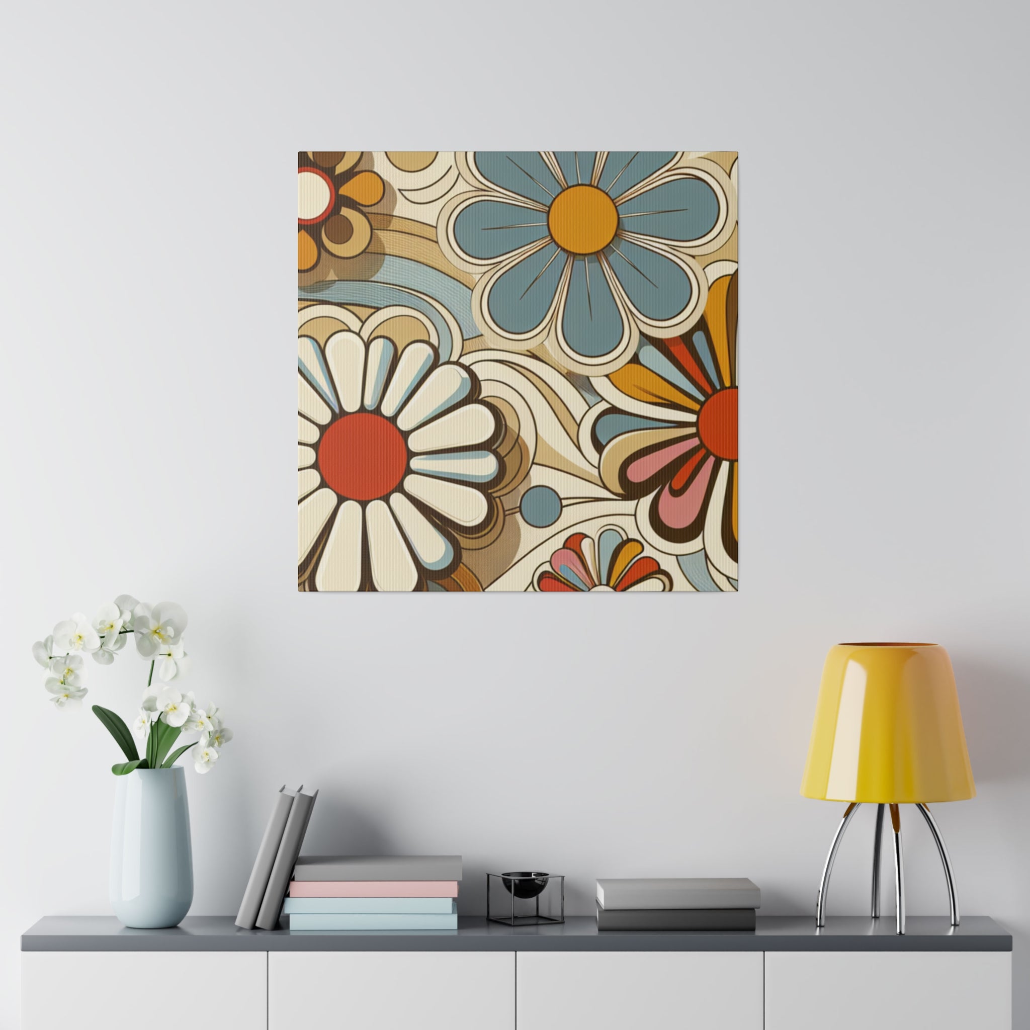 Psychedelic Petals Floral Wall Art 70s Artwork Canvas