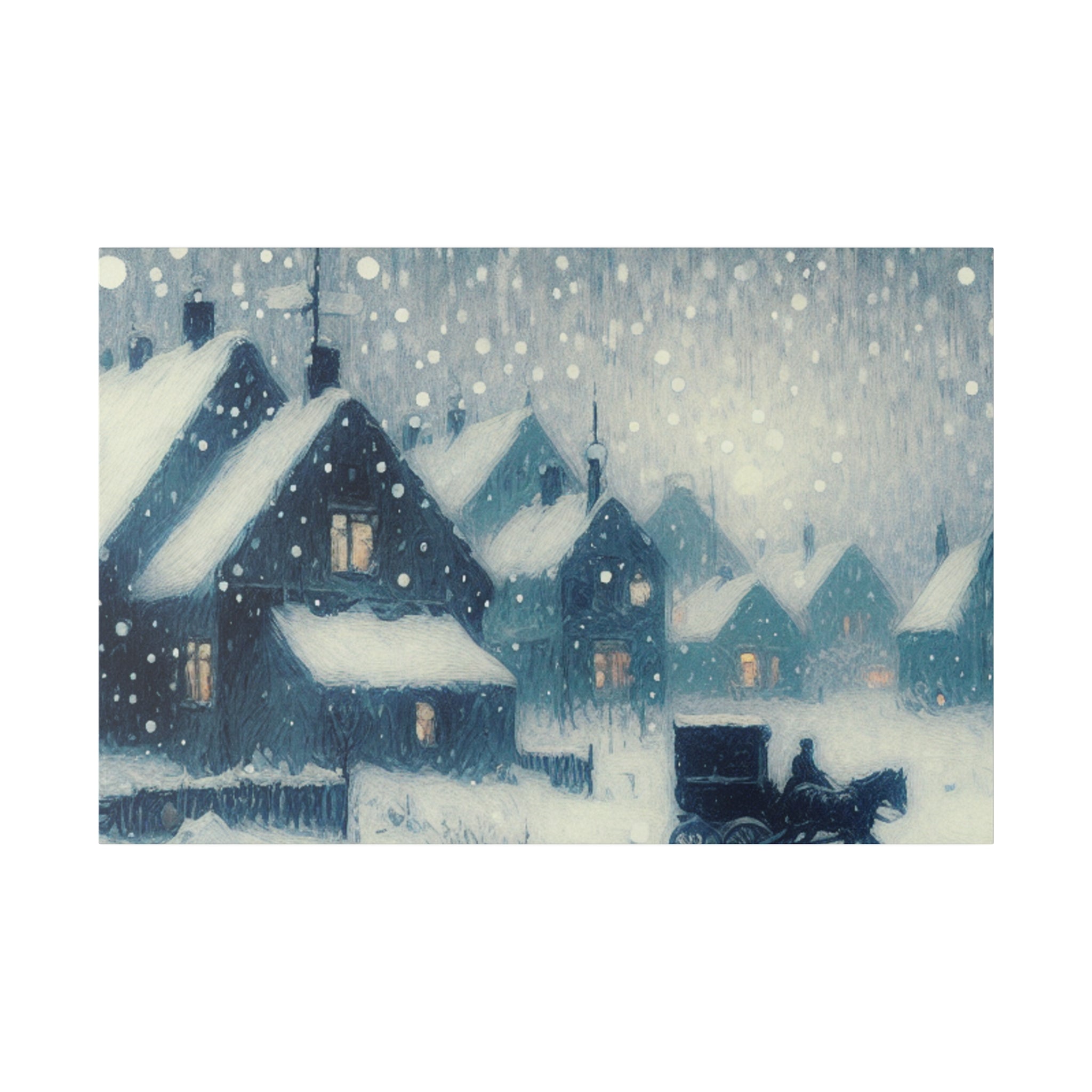 Snowy Village Snowscape Expressionist Artwork Winter Painting Canvas