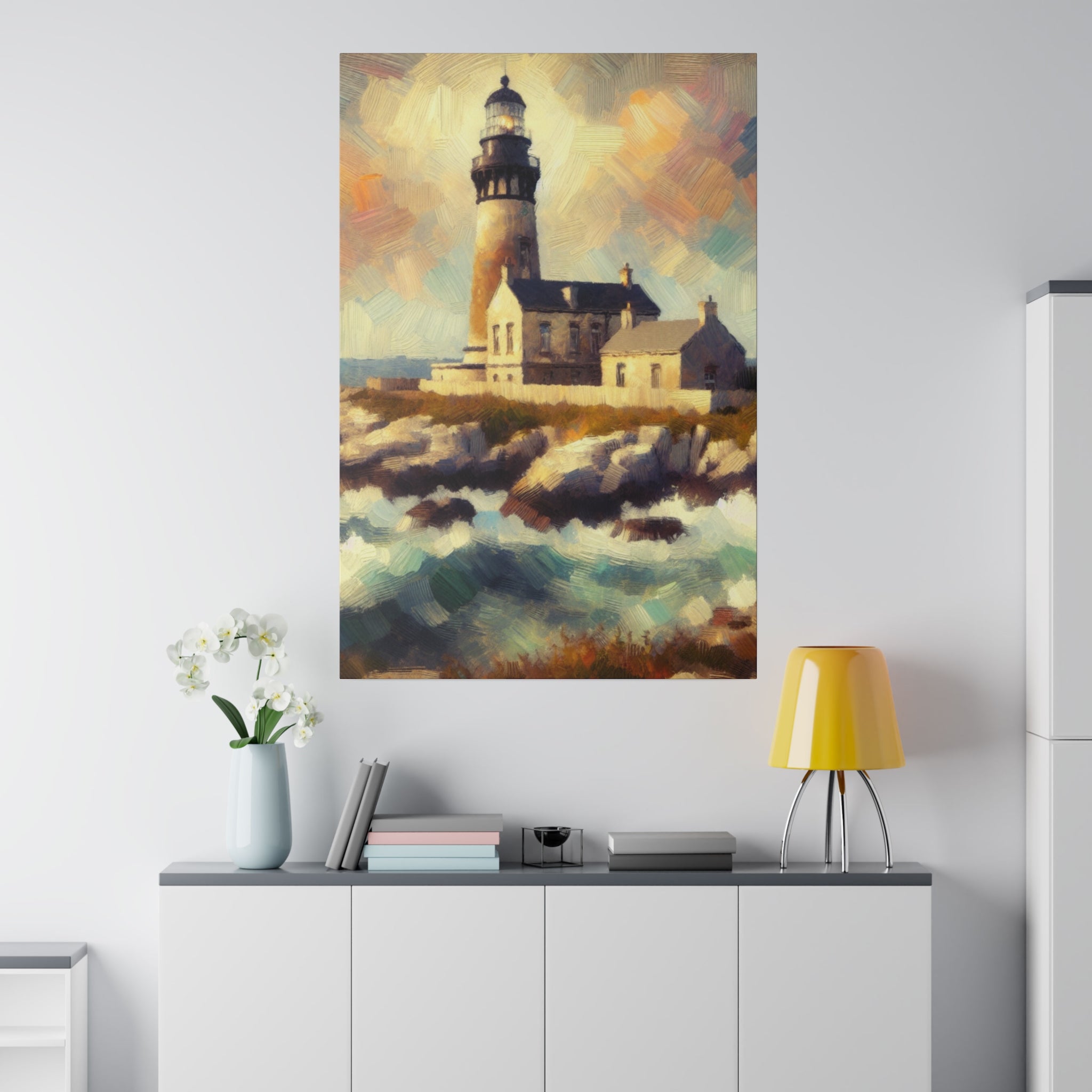 Beacon Illumination Coastal Wall Art Lighthouse Painting Canvas