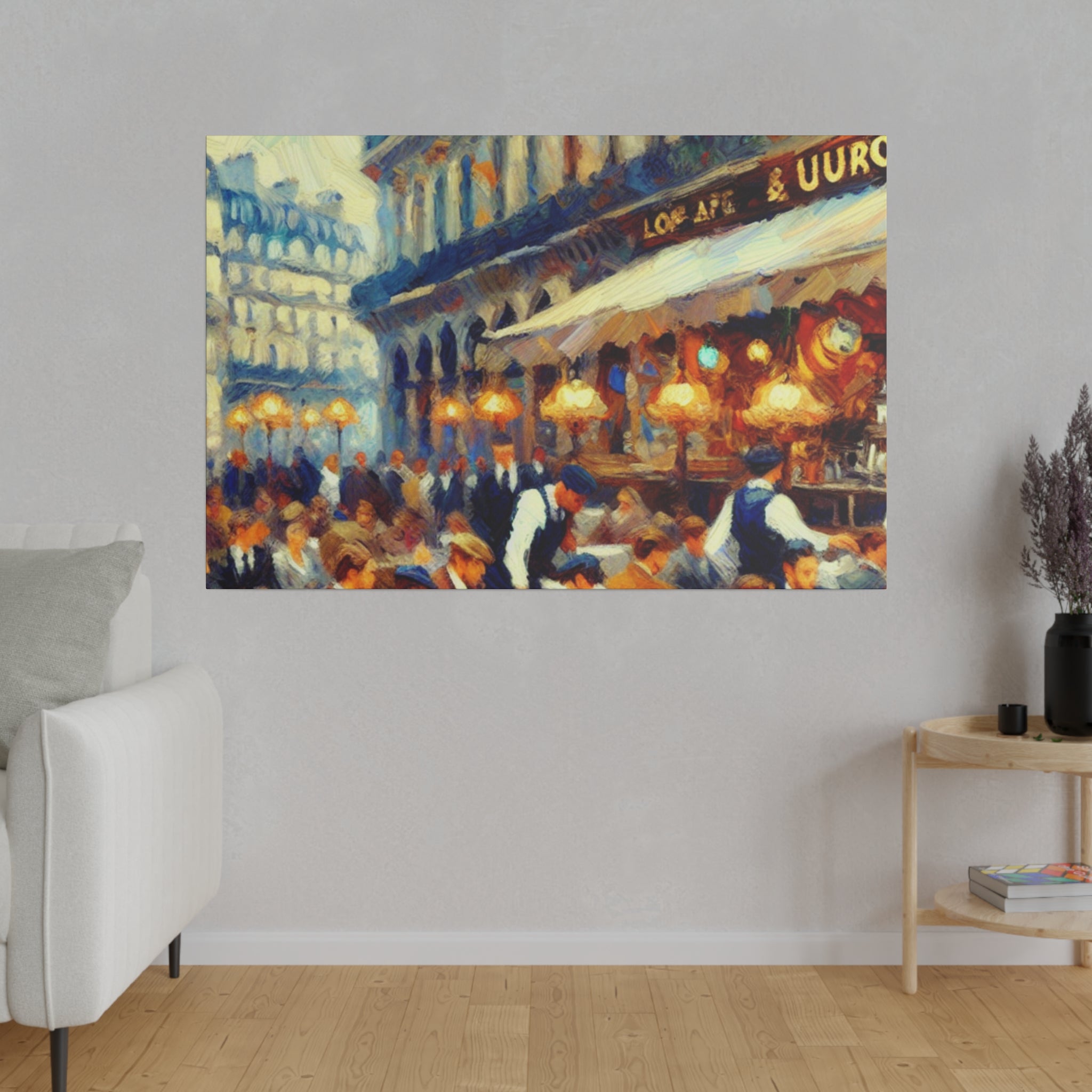 Bustling French Street Cafe Artwork Canvas