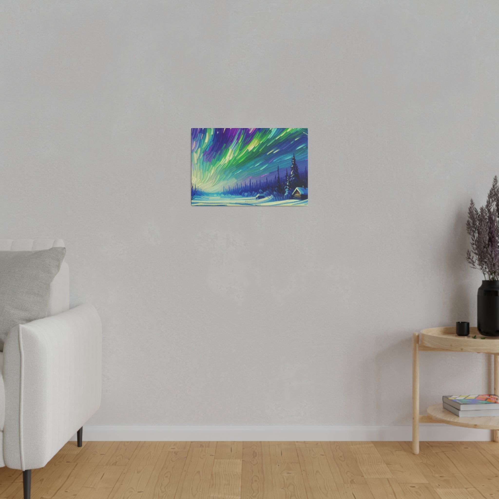 Nocturnal Hues Northern Lights Skycape Painting Canvas