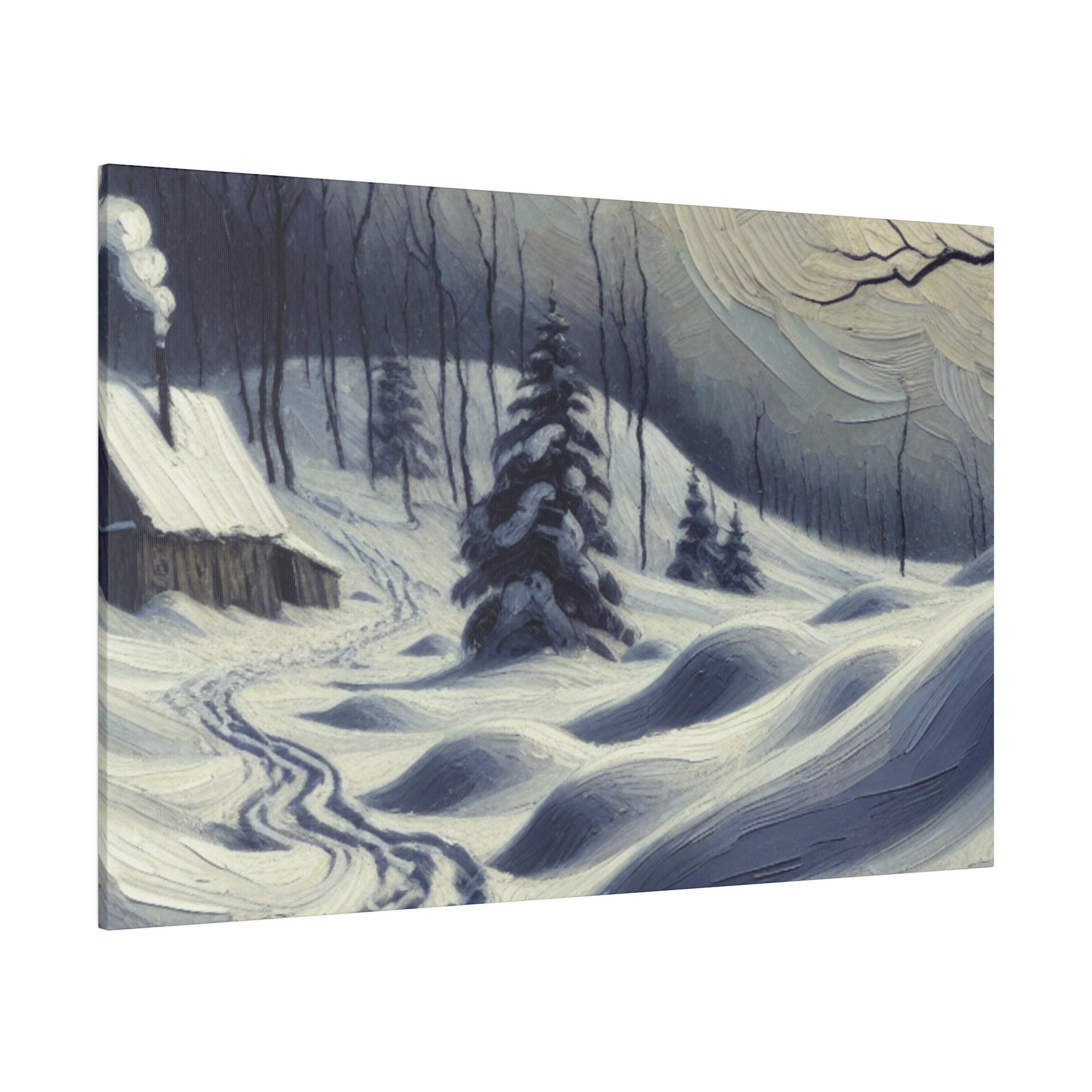 Remote Shack Vintage Expressionist Winter Painting Canvas