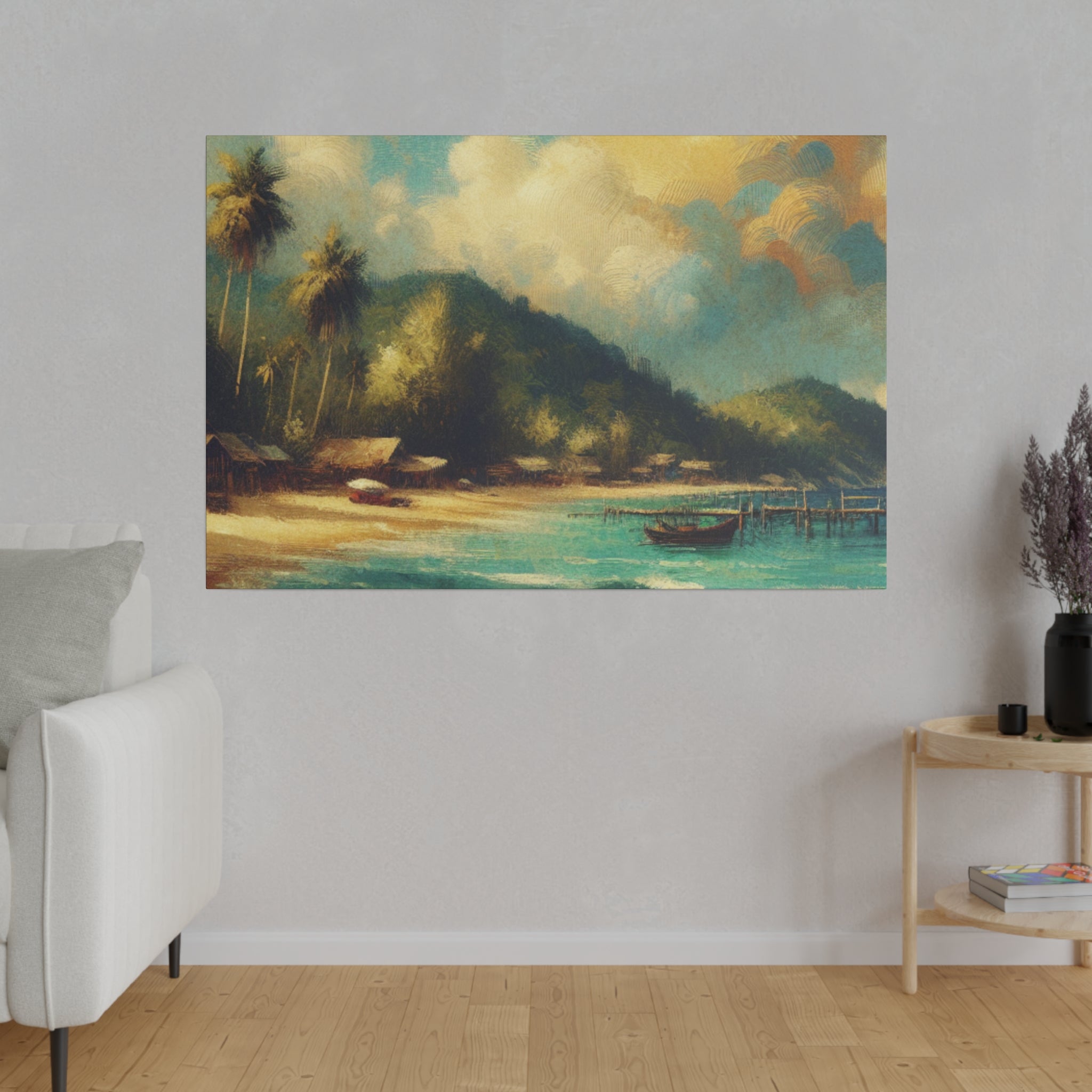 Serene Coastline Remote Island Beach Painting Canvas