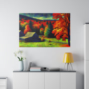 Autumn's Verdant Whisper Farmhouse Fall Painting Canvas