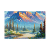 Majestic Peaks River Mountain Landscape Painting Canvas