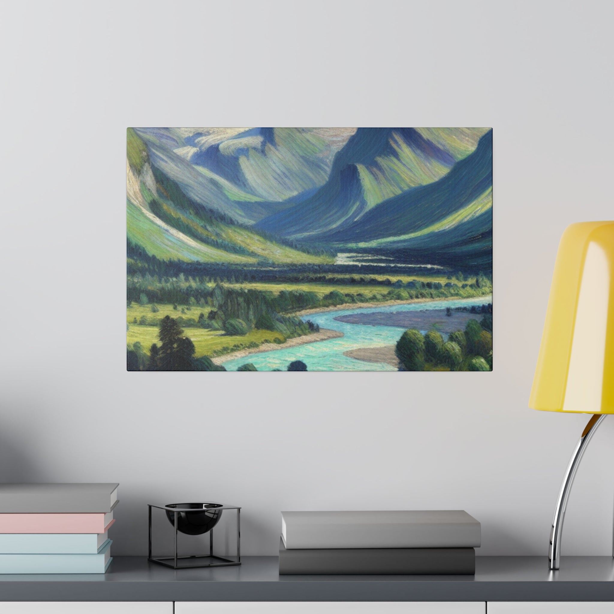 River Valley Mountain Landscape Painting Canvas