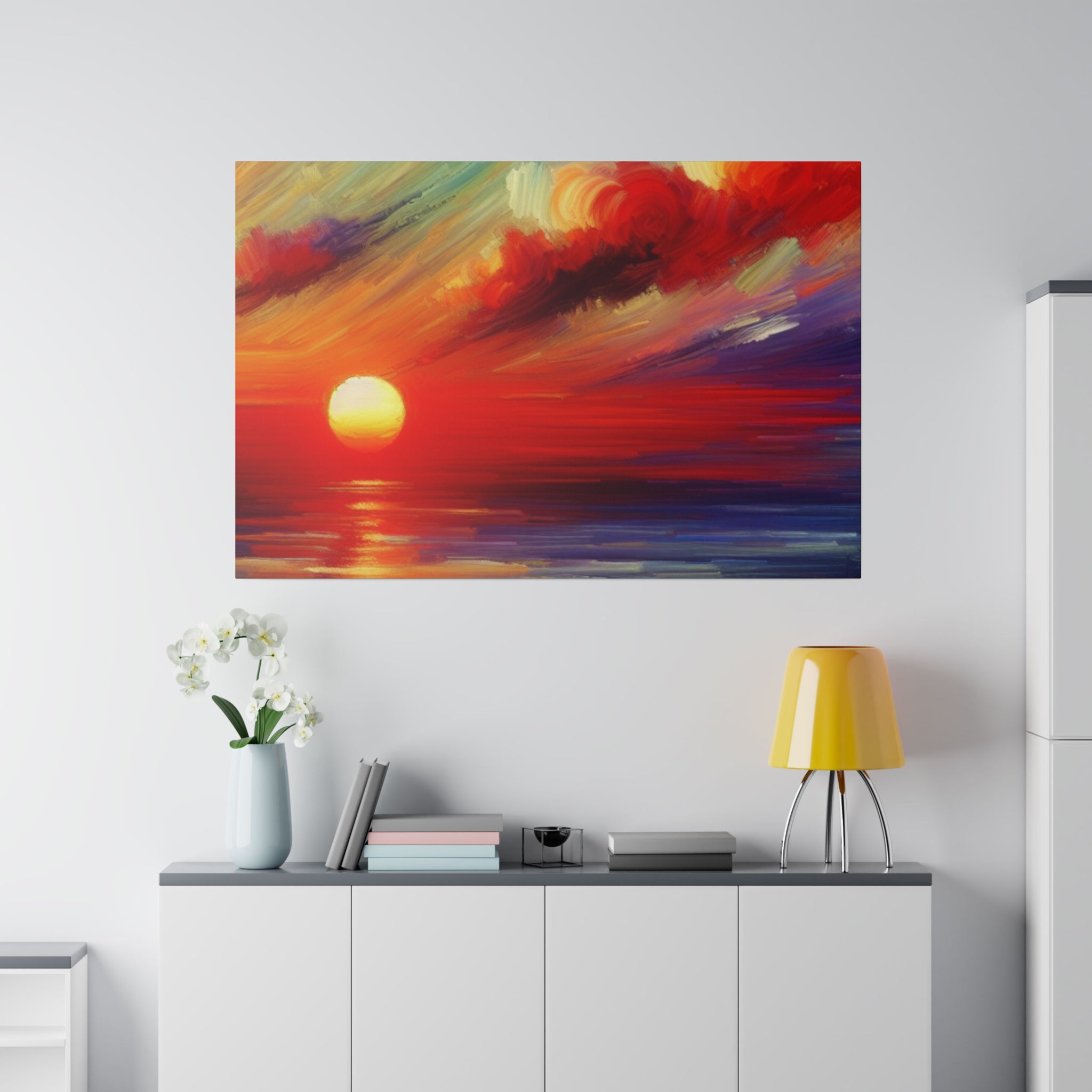 Ember Horizon Whispers Red Purple Sunset Painting Canvas