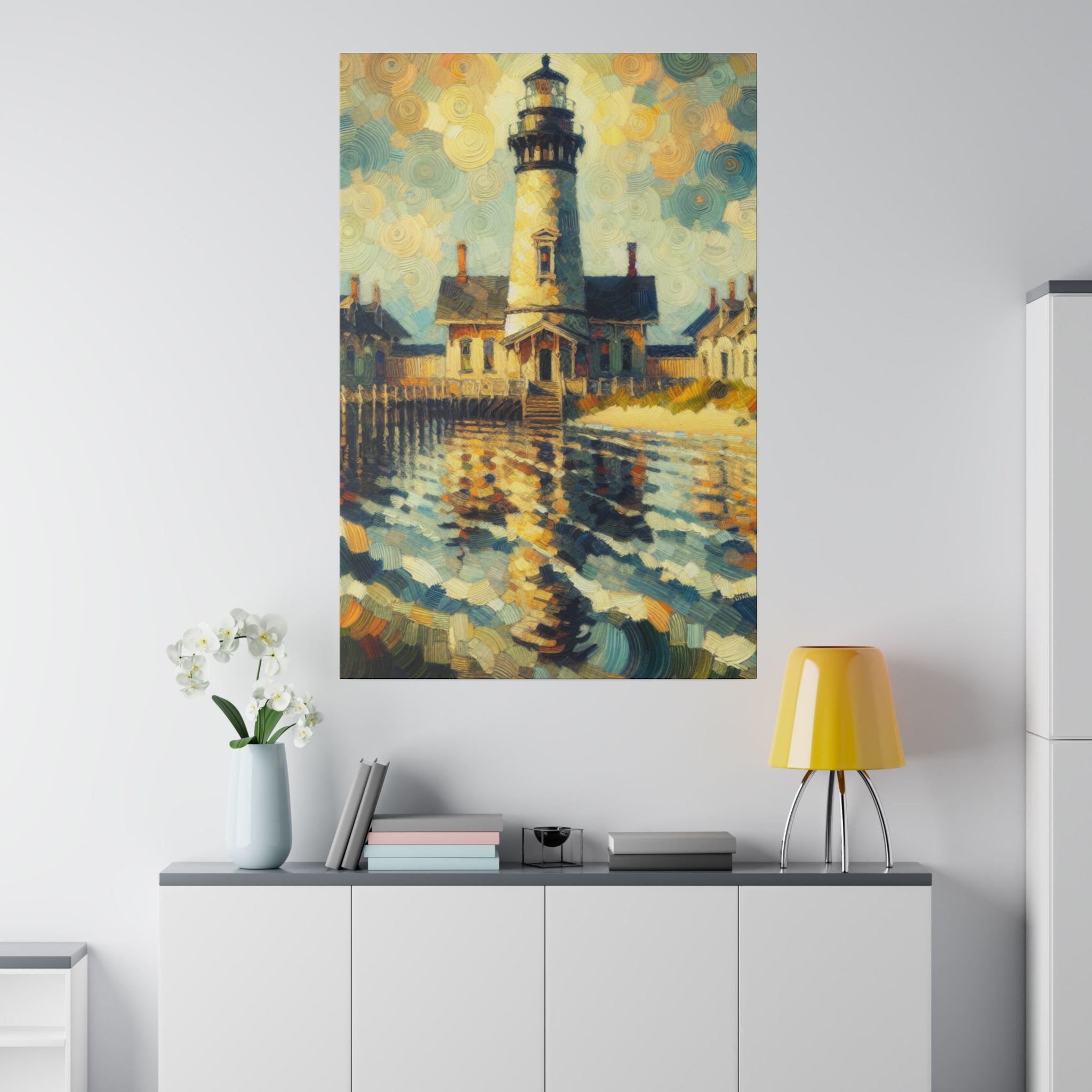 Harbor’s Beacon Coastal Wall Art Lighthouse Painting Canvas