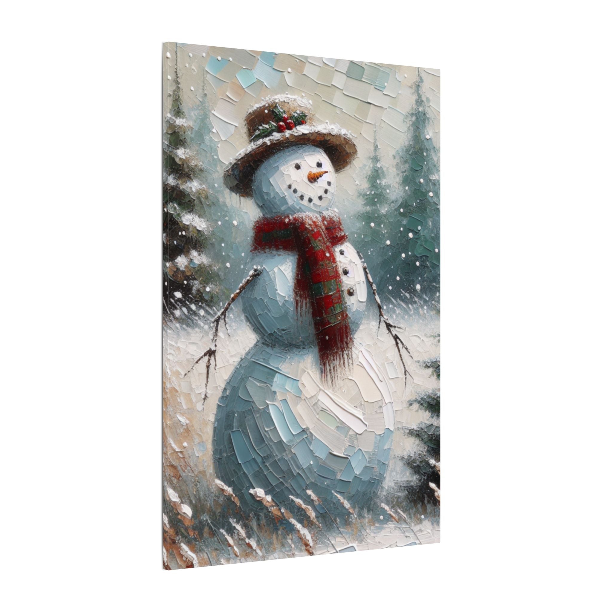 Snowman in a Rustic Winter Field Canvas