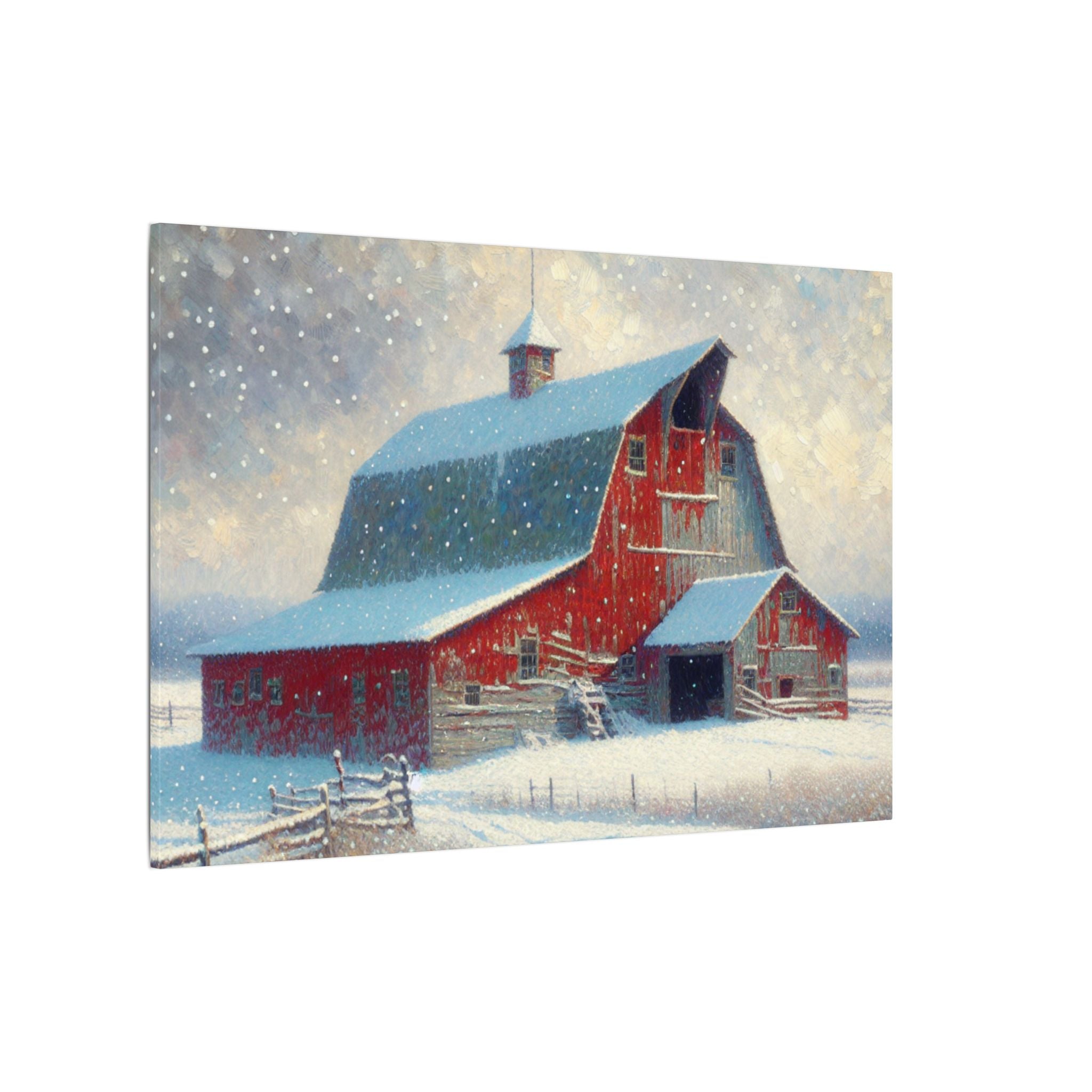 Red Barn in Snowfall Canvas