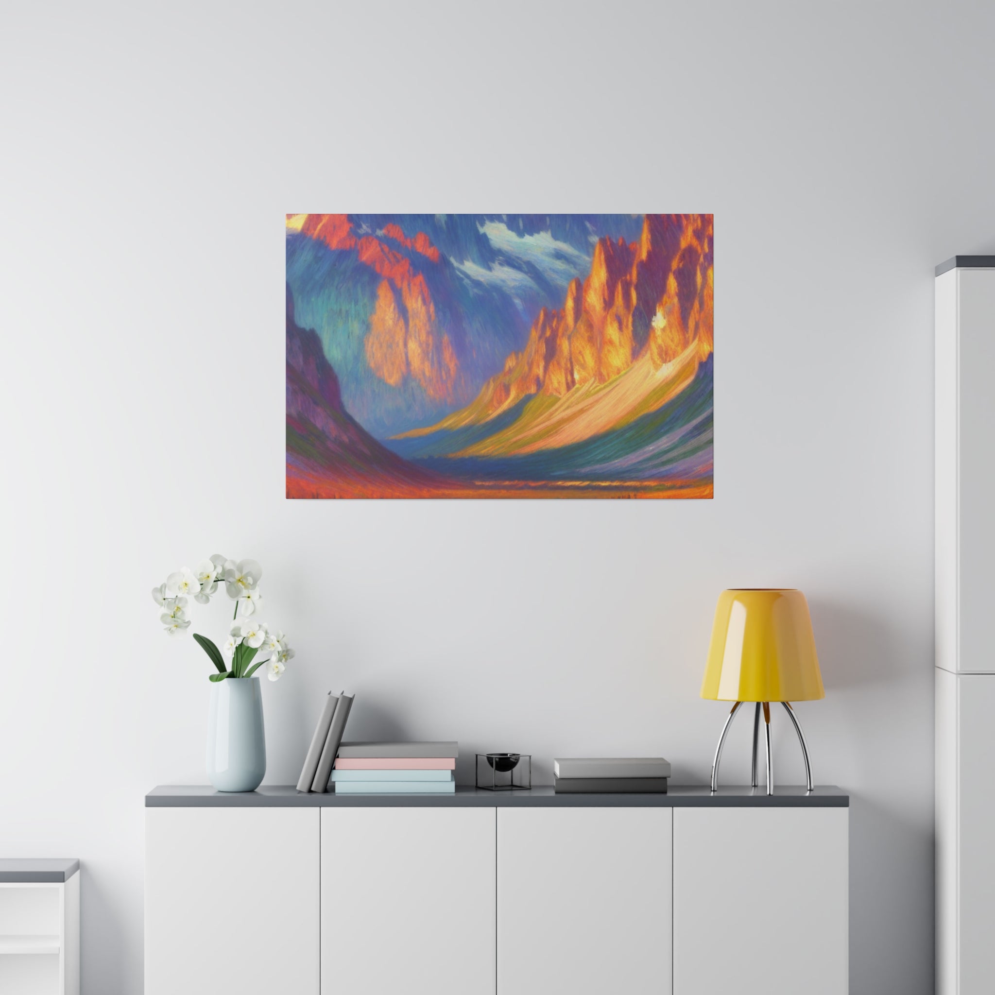 Majestic Peaks Reflected Dawn Mountain Landscape Painting Canvas