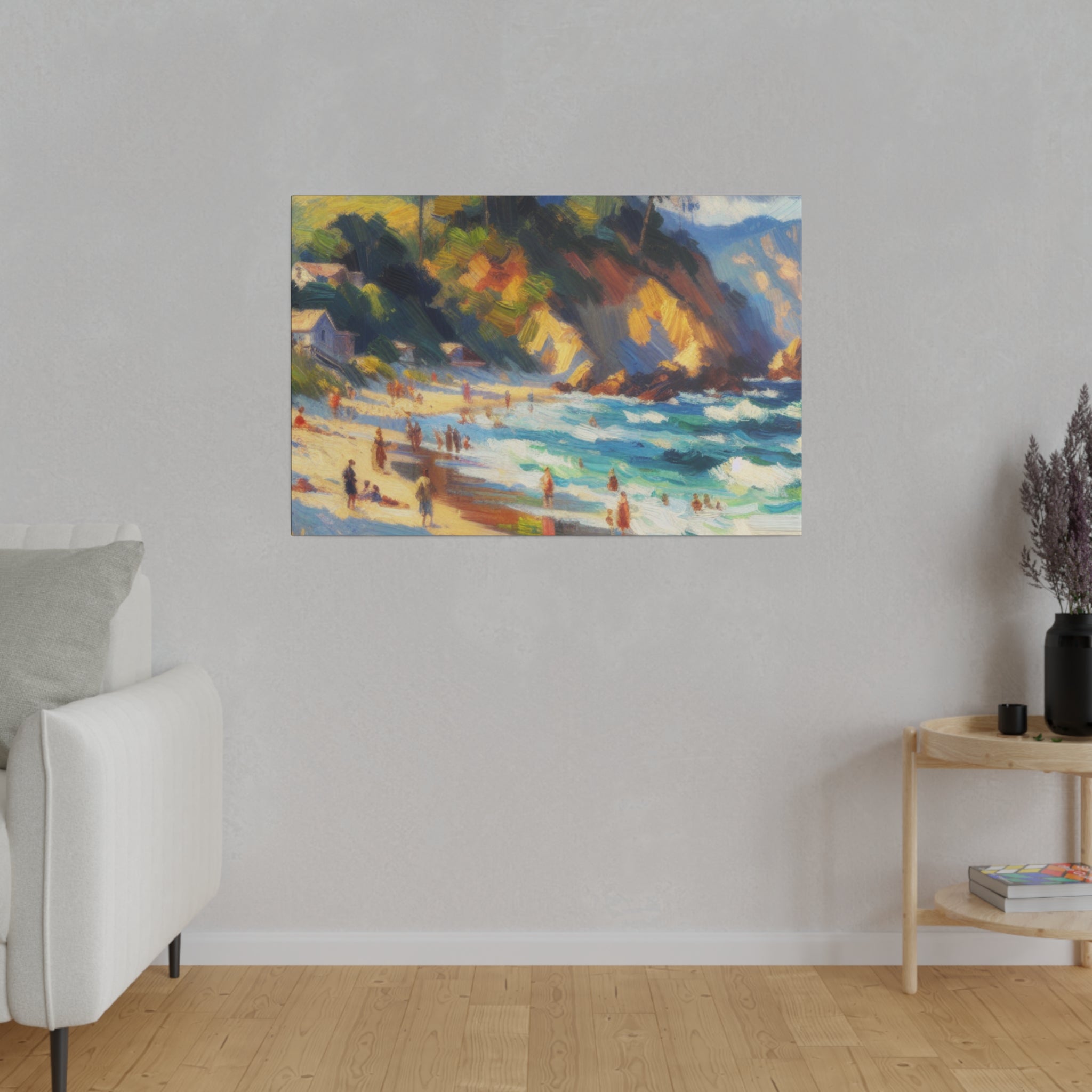 Shoreline Cliffs Impressionist Beach Painting Canvas