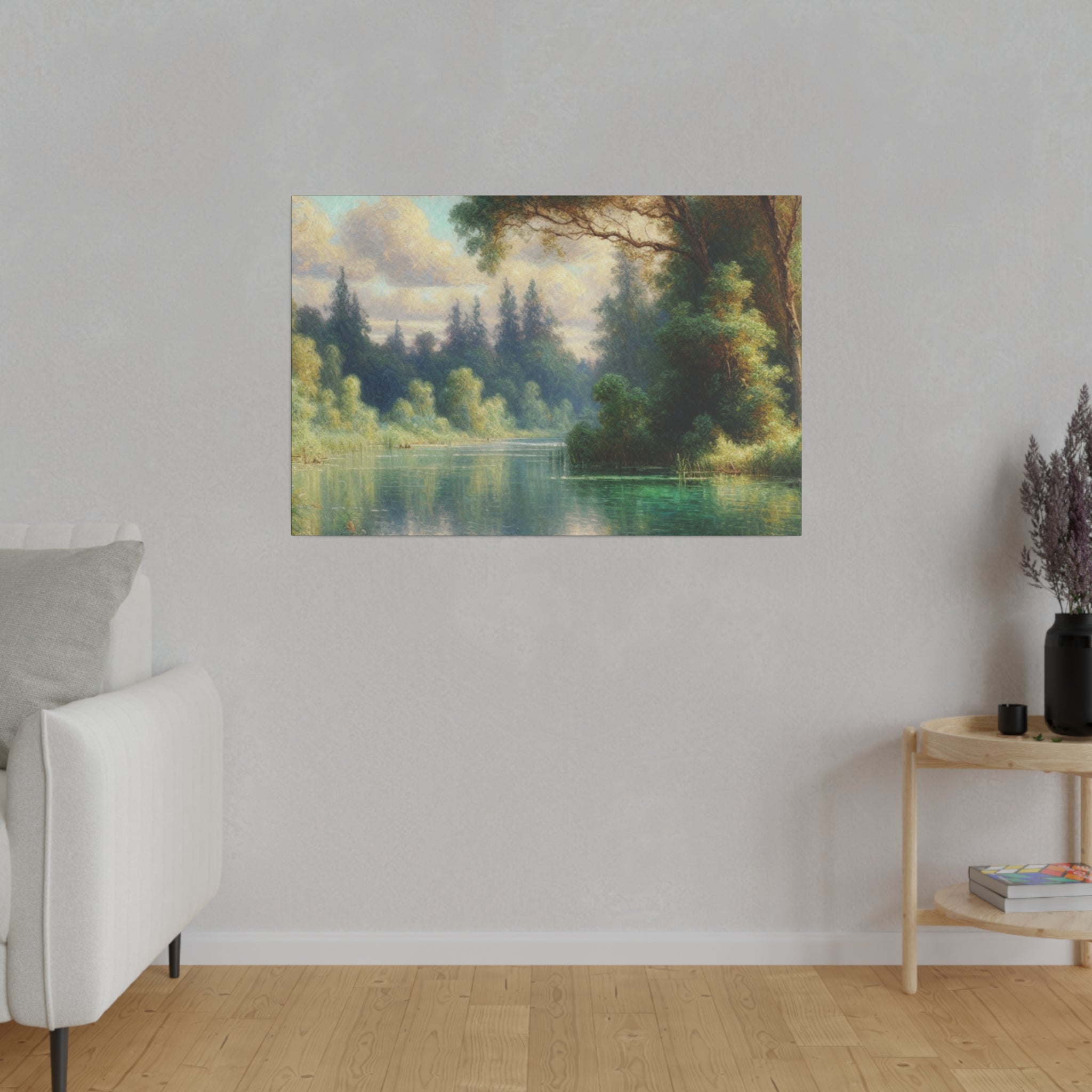 Serene Waterscape Symphony Lake Painting Canvas