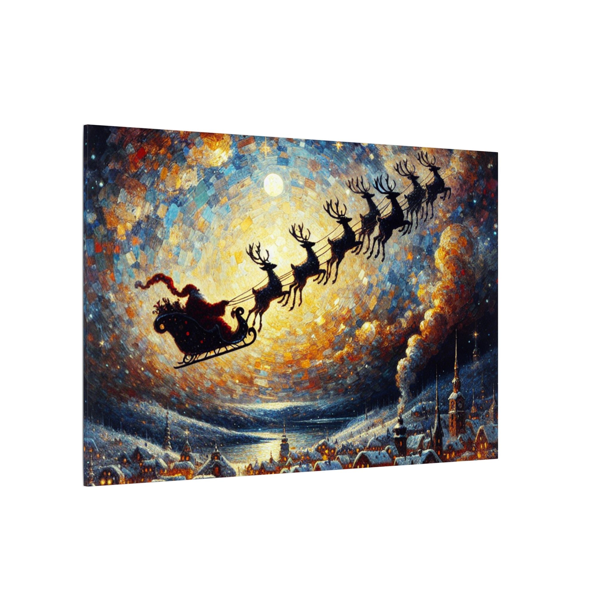 Santa’s Sleigh Over Village Canvas