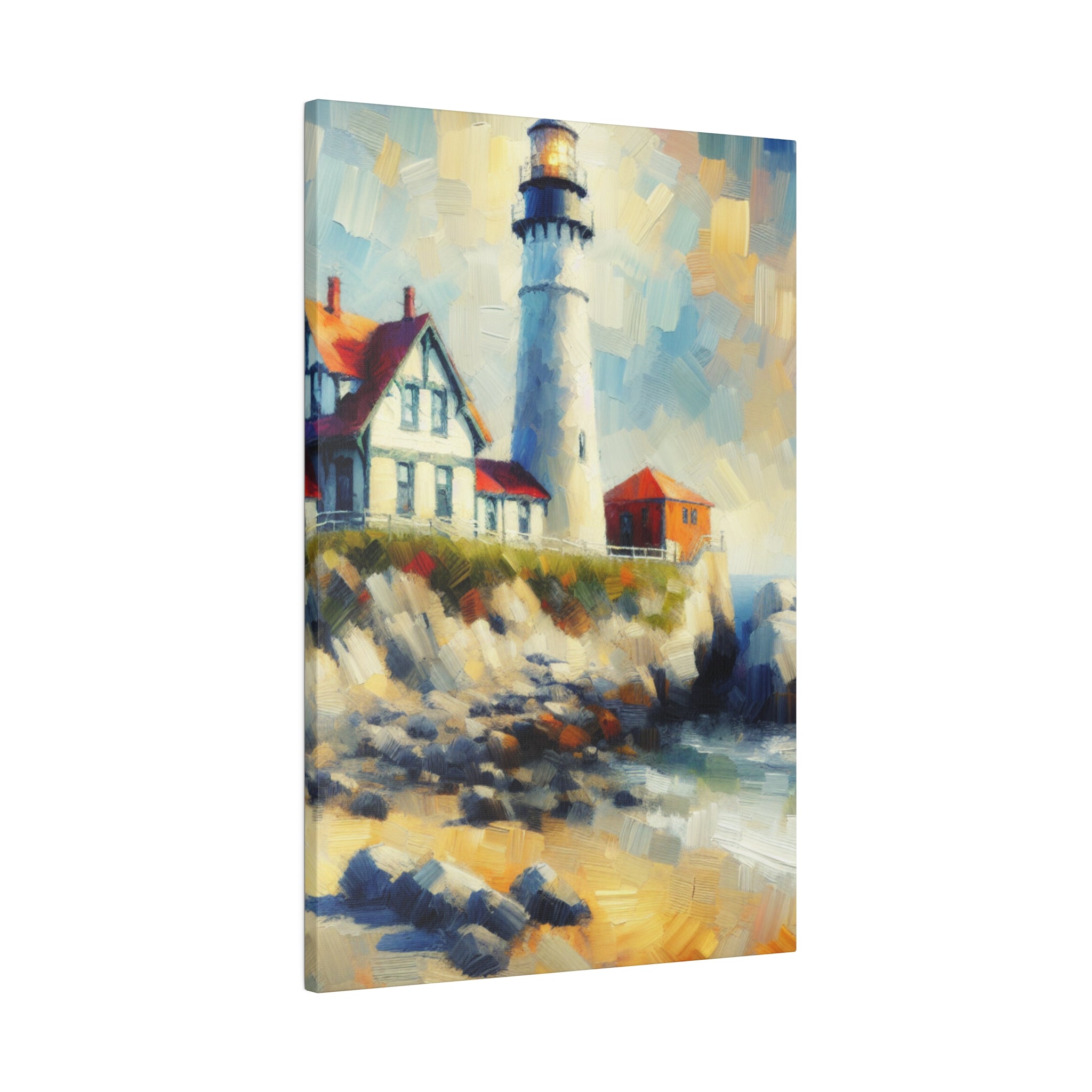 Misty Beacon Coastal Wall Art Lighthouse Painting Canvas