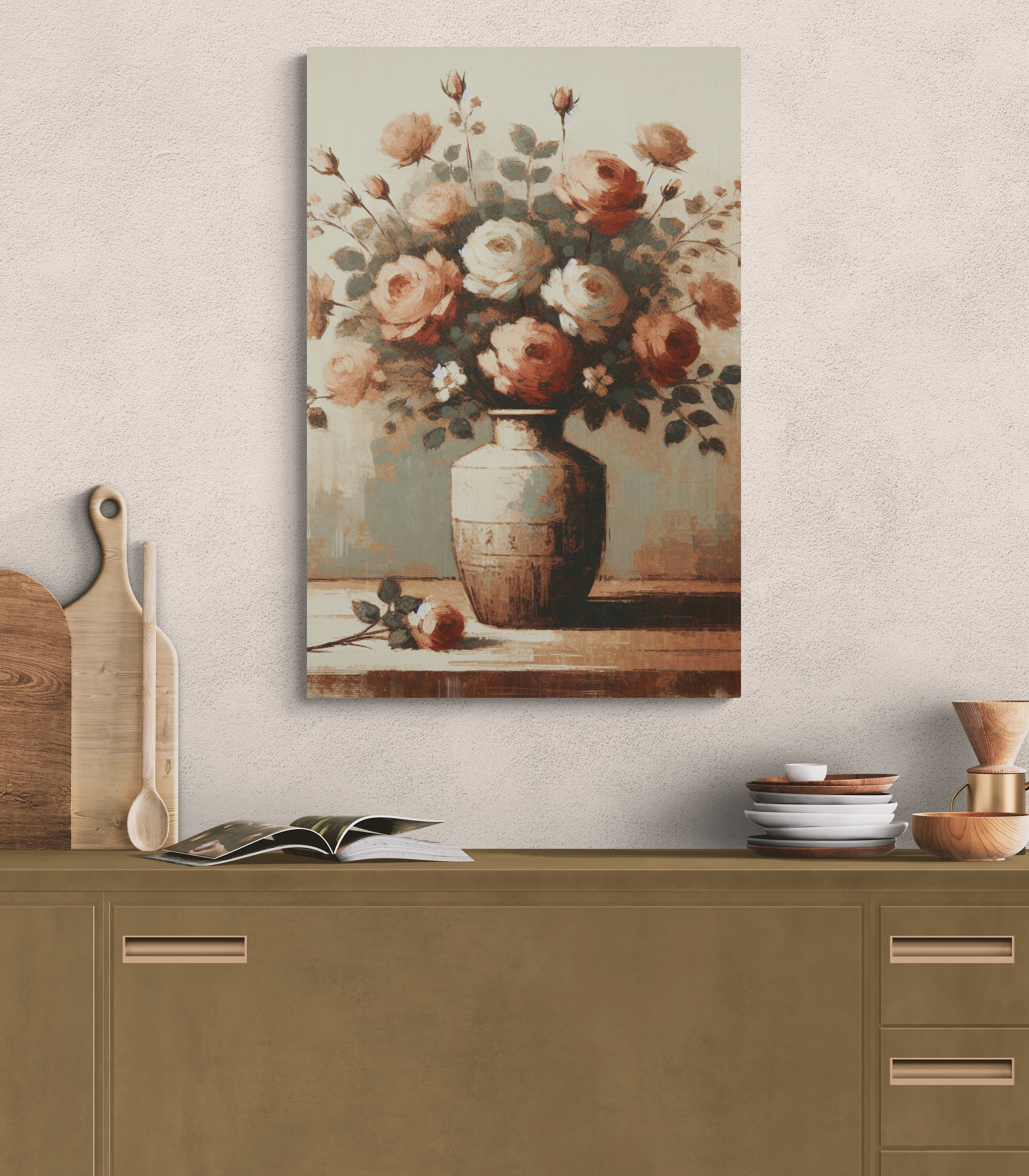 Vintage Roses Vase Canvas