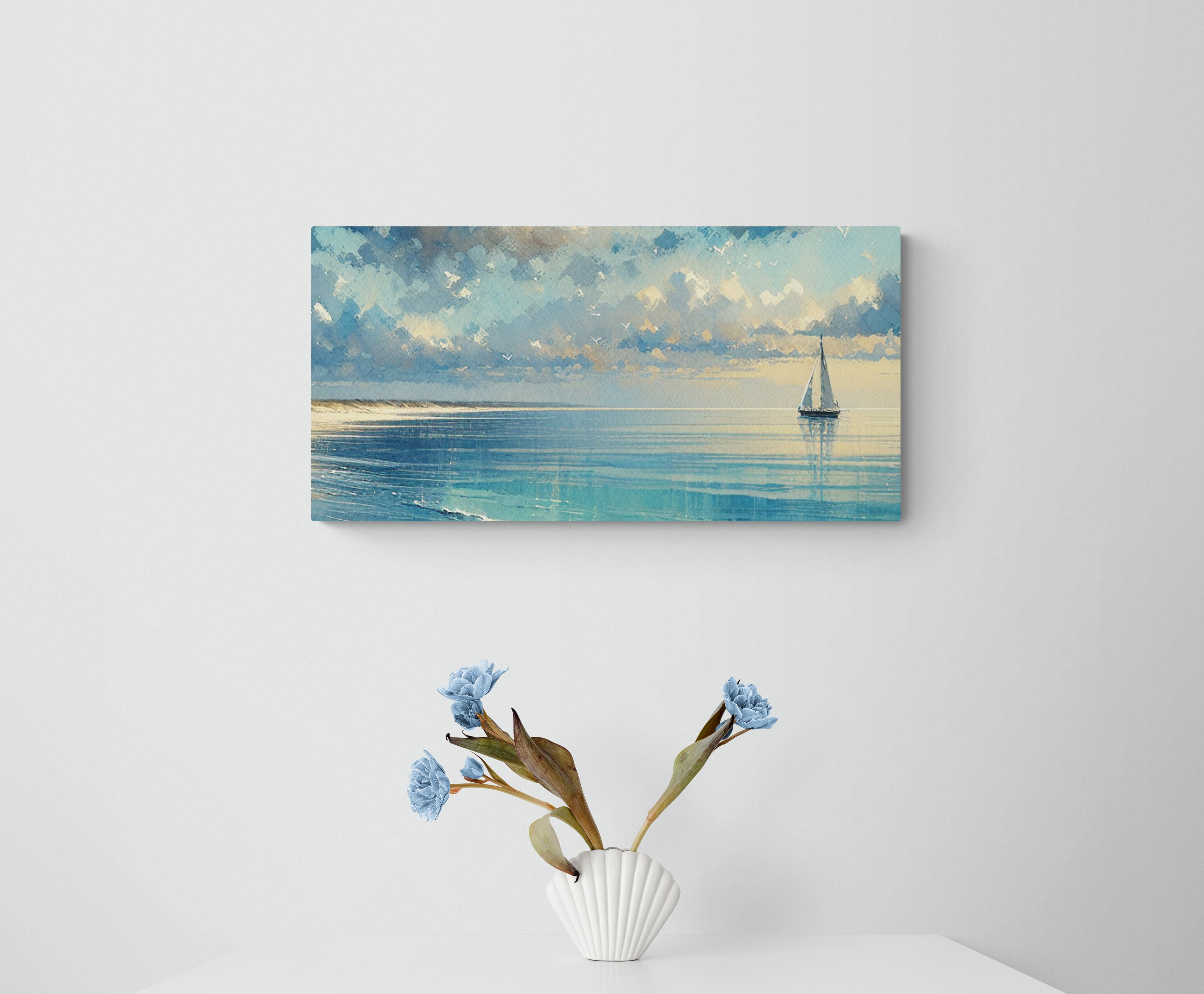 Sailboat In The Bay Ocean Coastal Canvas