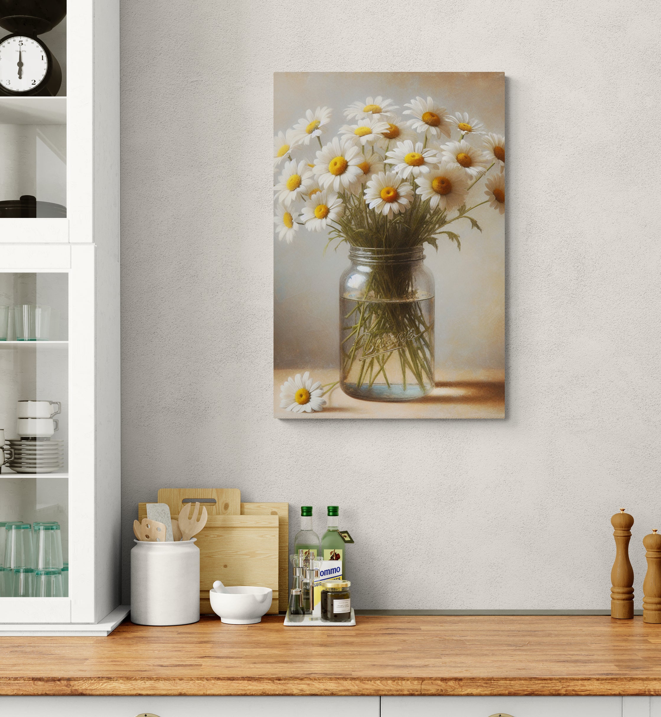 Vintage Farmhouse Style Daisies In Jar Canvas